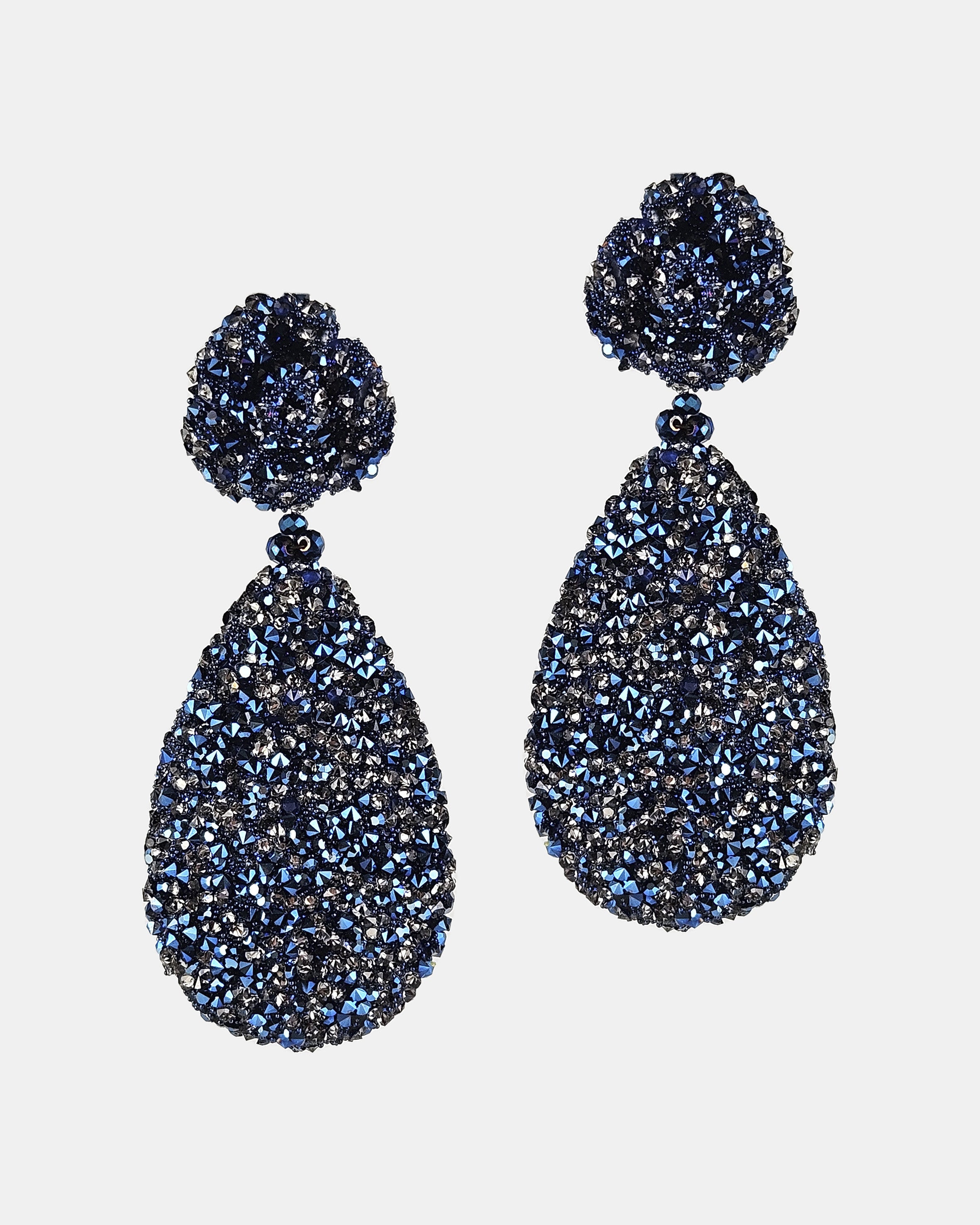 Pendientes flor y lágrima plana swarovski azul