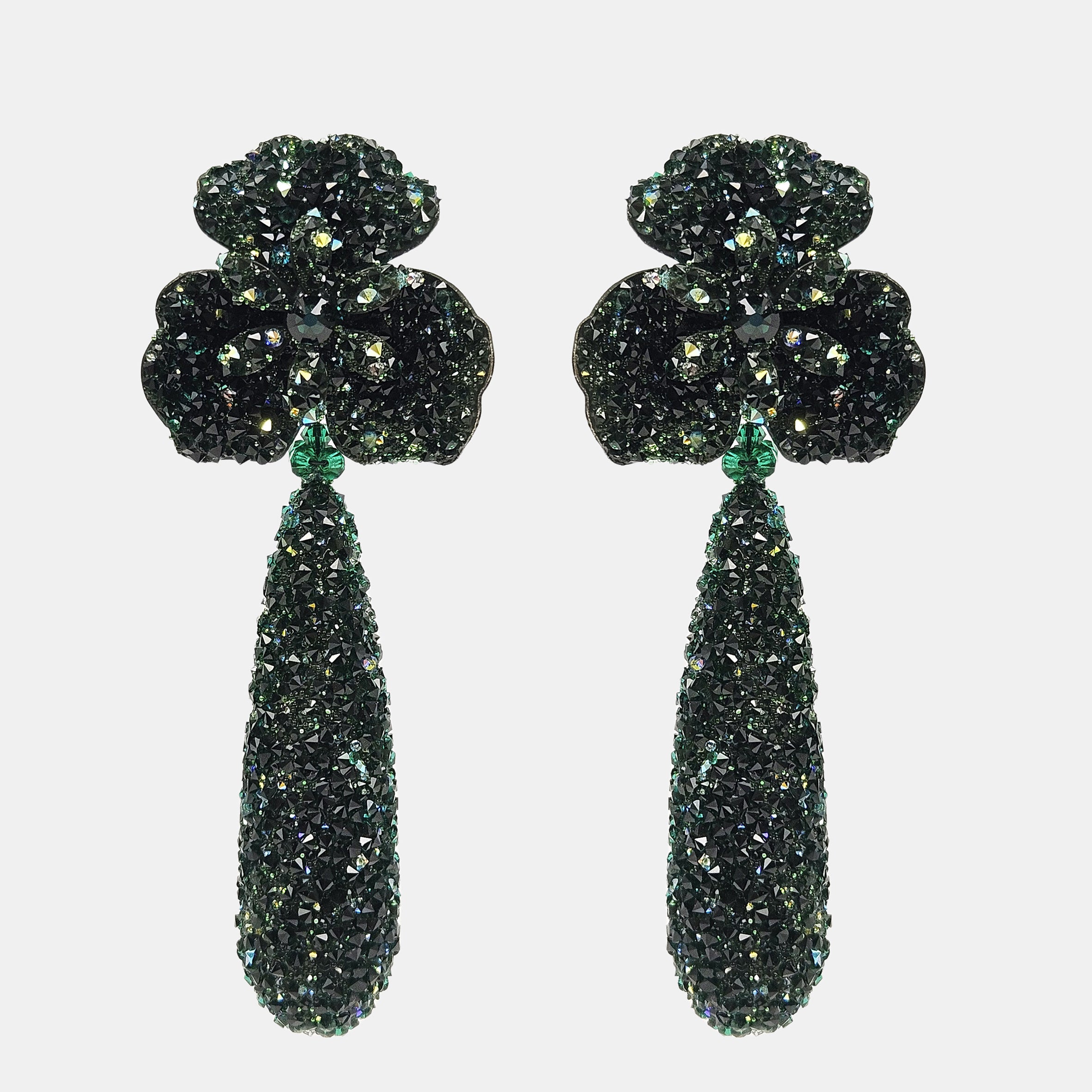 Pendientes Trébol con lágrima swarovski verde