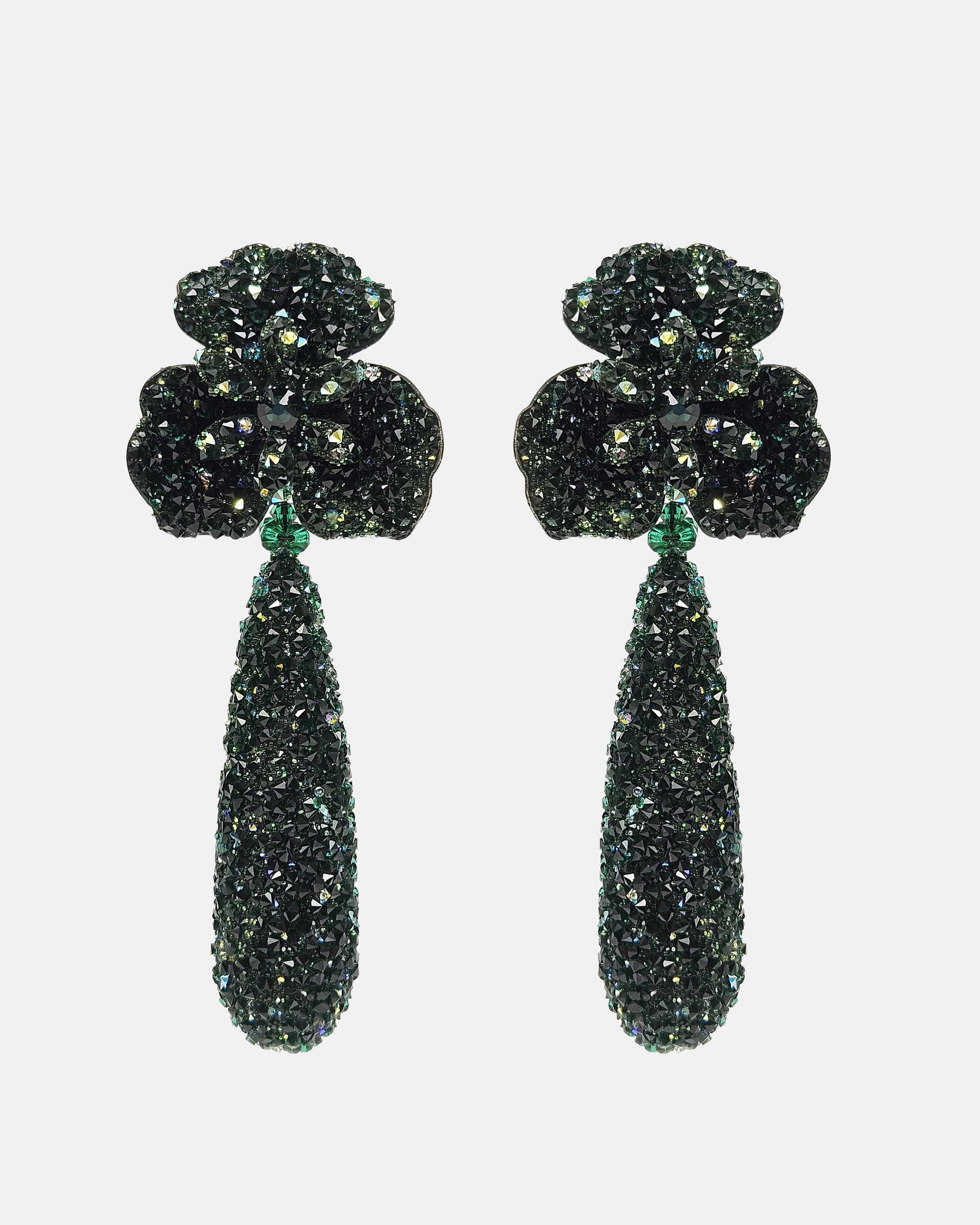 Pendientes Trébol con lágrima swarovski verde
