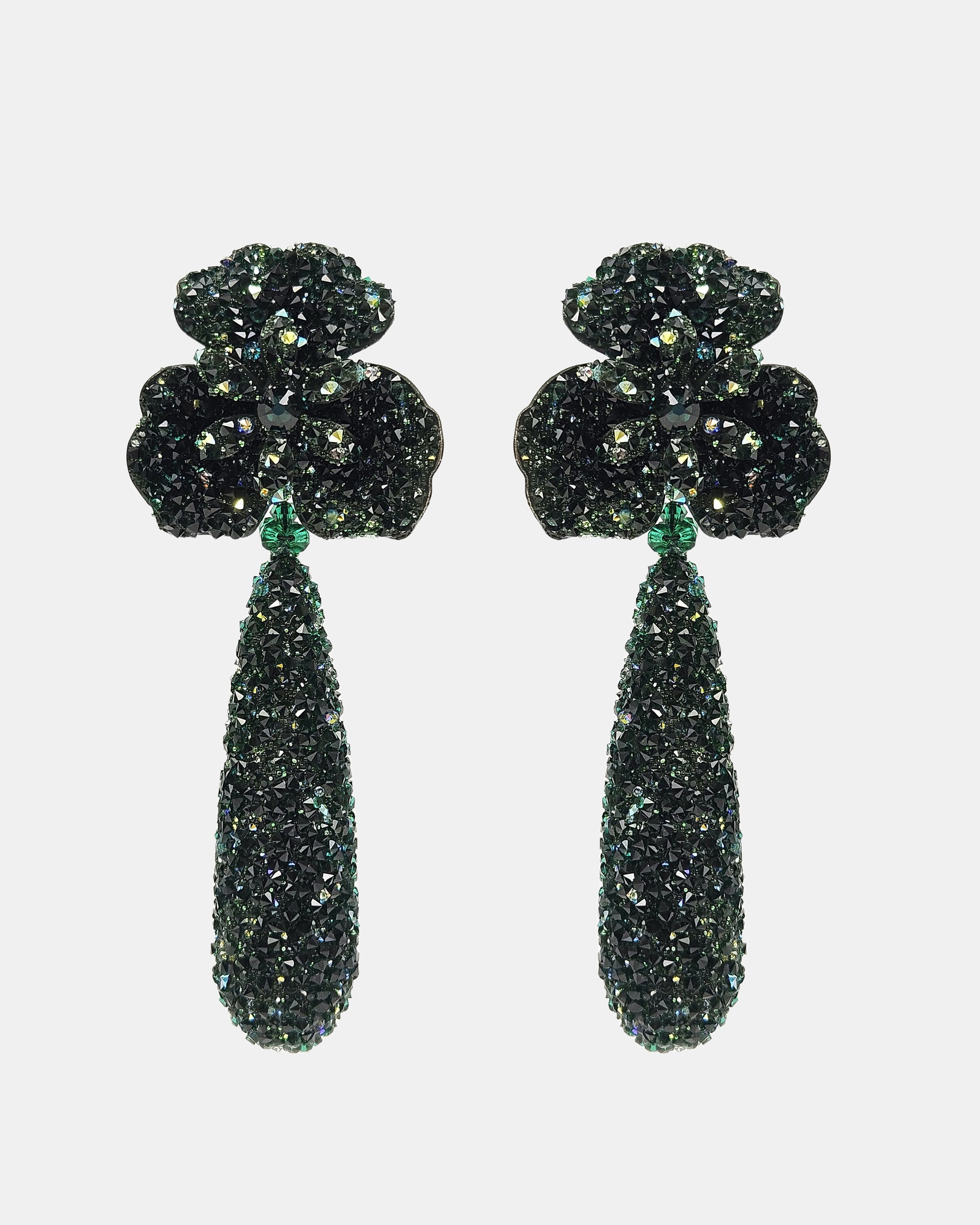Pendientes Trébol con lágrima swarovski verde