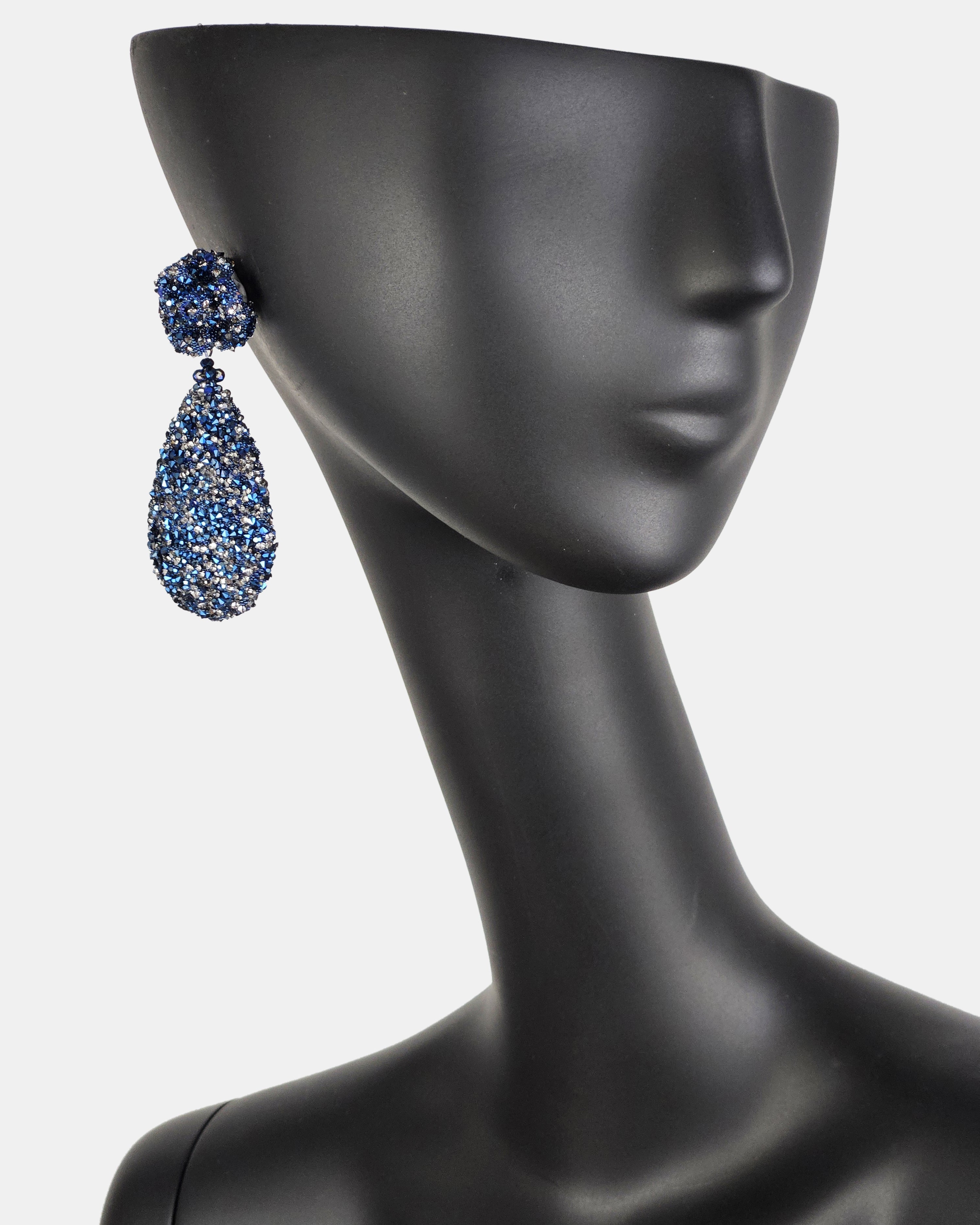 Pendientes flor y lágrima plana swarovski azul