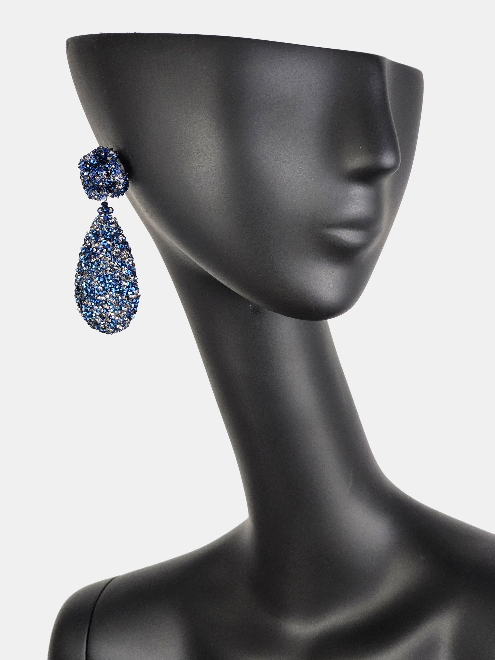 Pendientes flor y lágrima plana swarovski azul