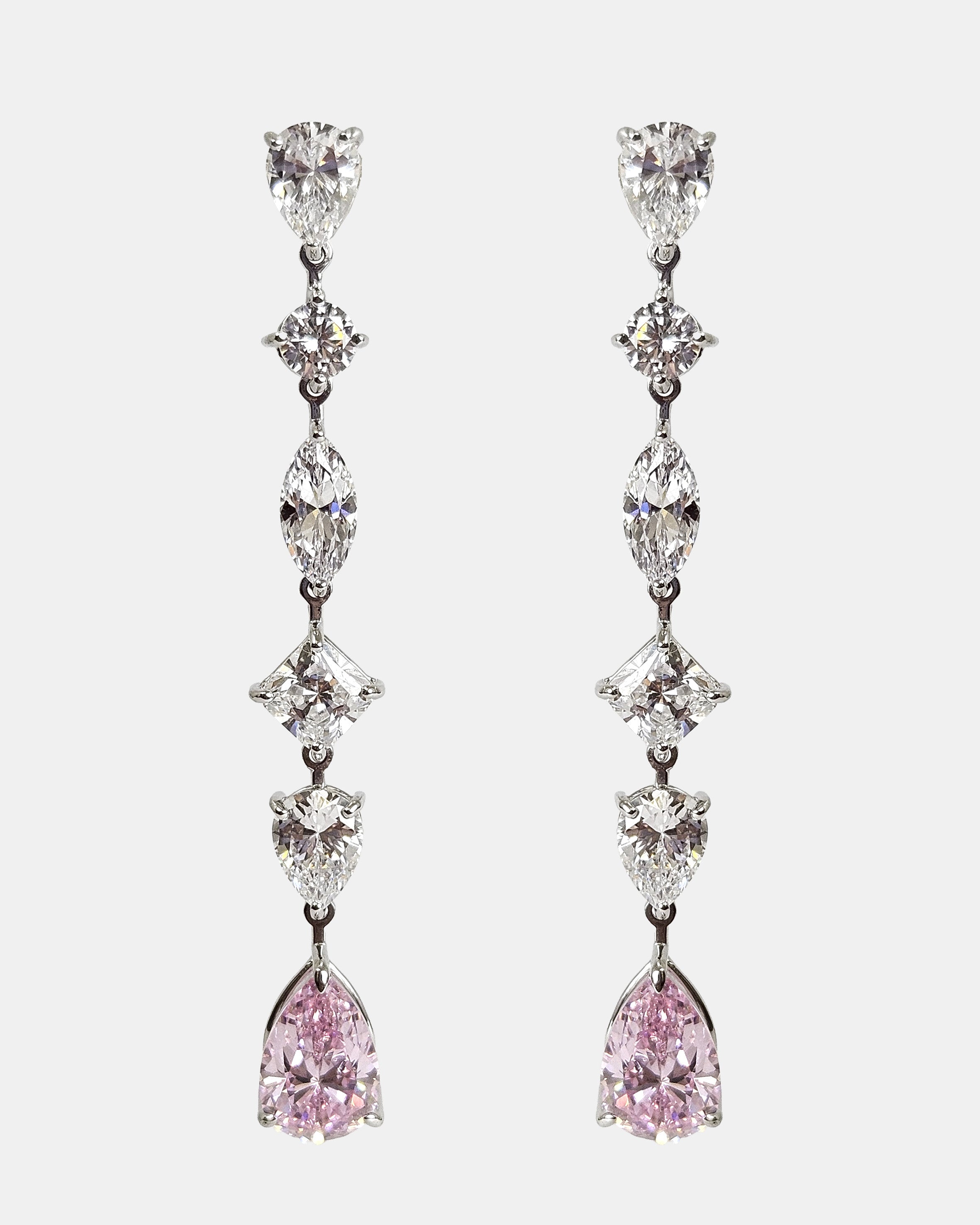 Pendiente plata cascada y zirconita rosa