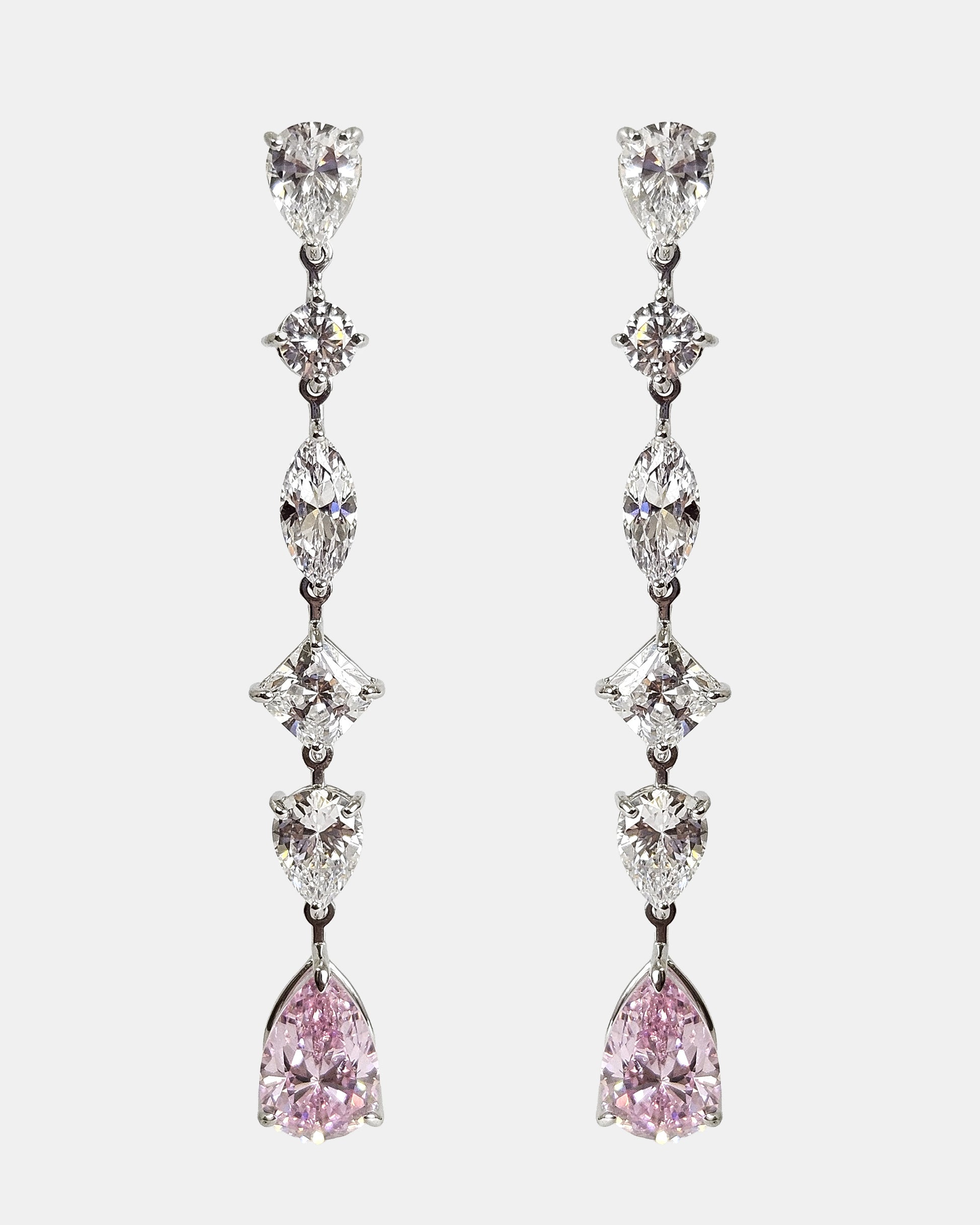 Pendiente plata cascada y zirconita rosa