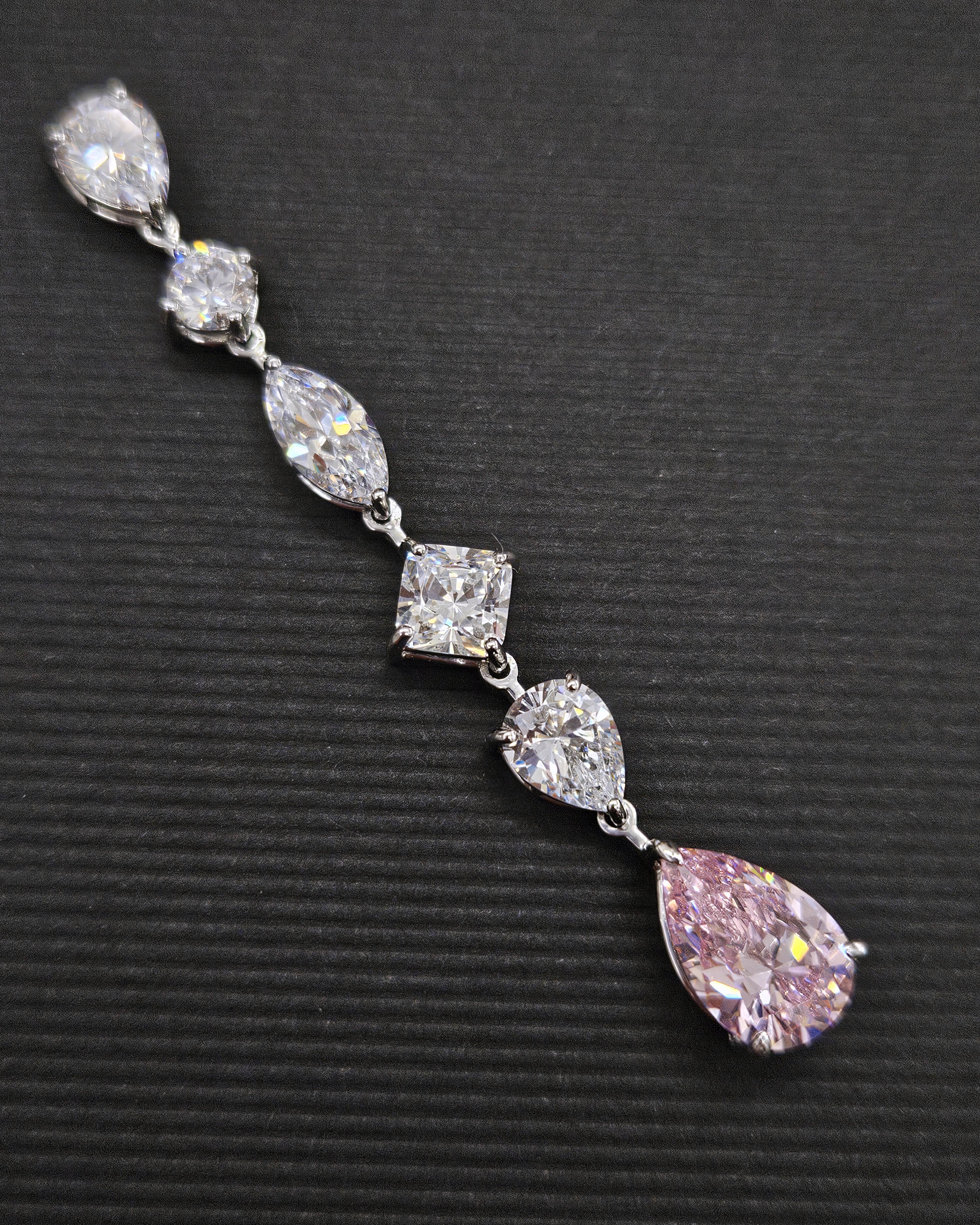 Pendiente plata cascada y zirconita rosa