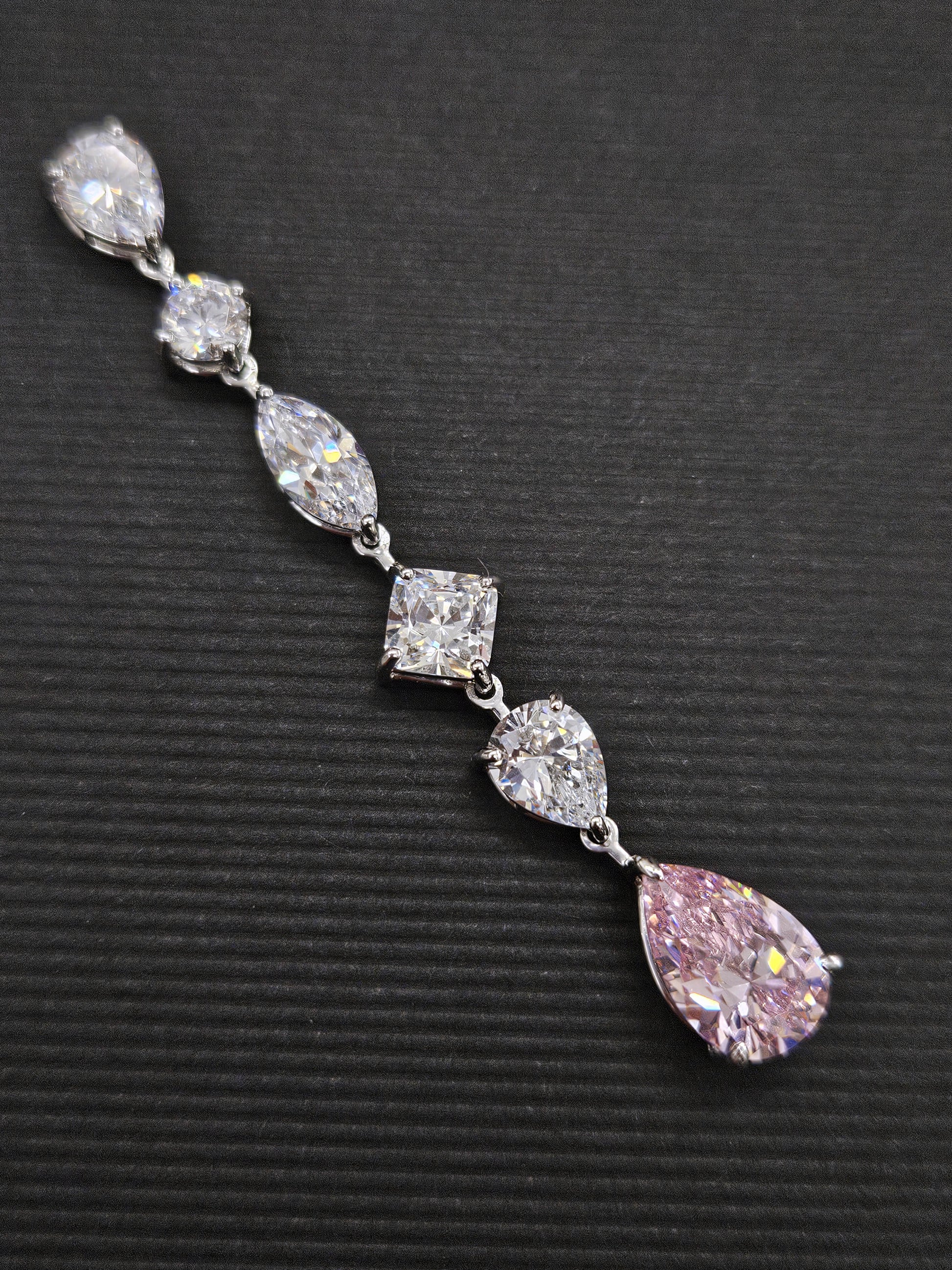 Pendiente plata cascada y zirconita rosa