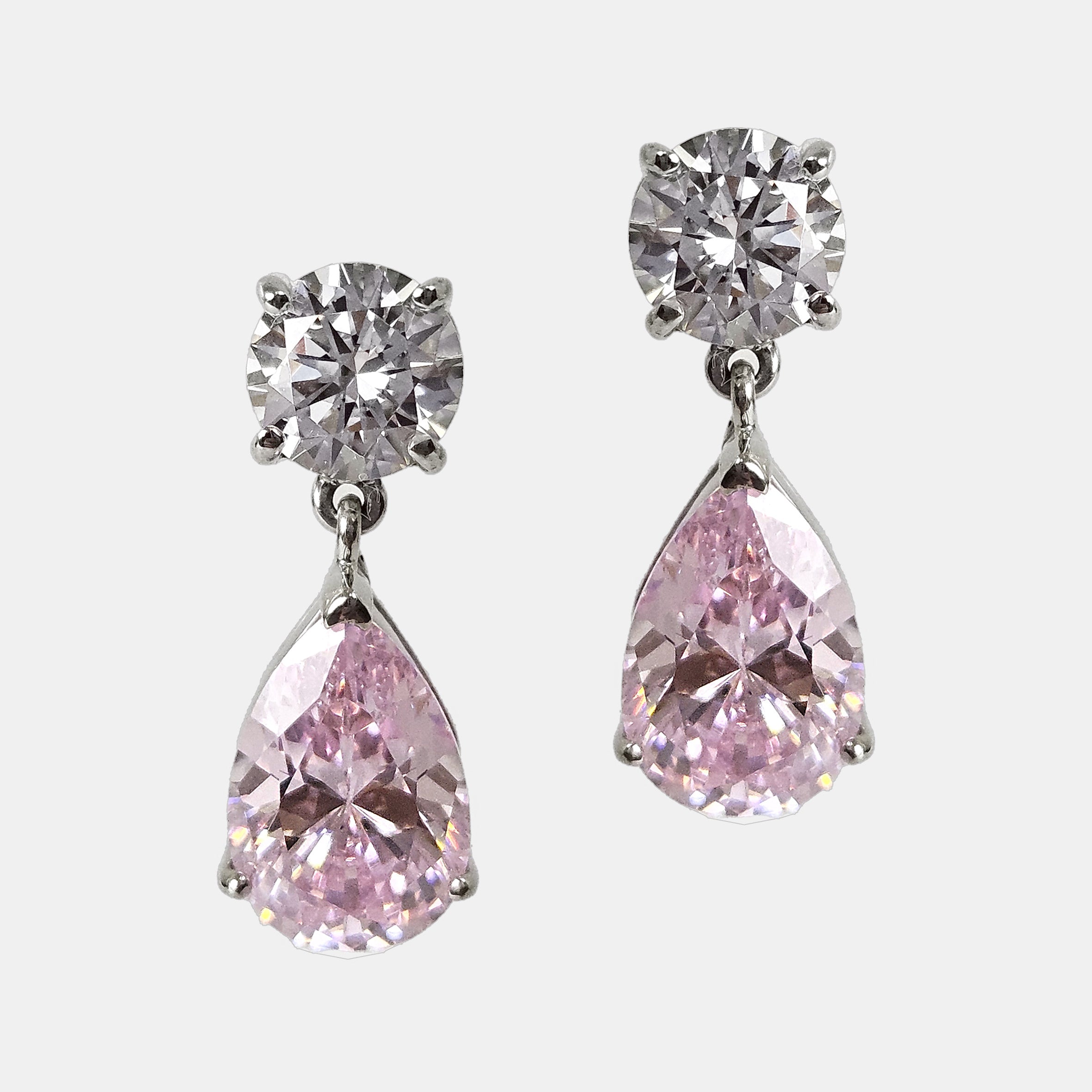Pendientes plata y zirconita lágrima rosa