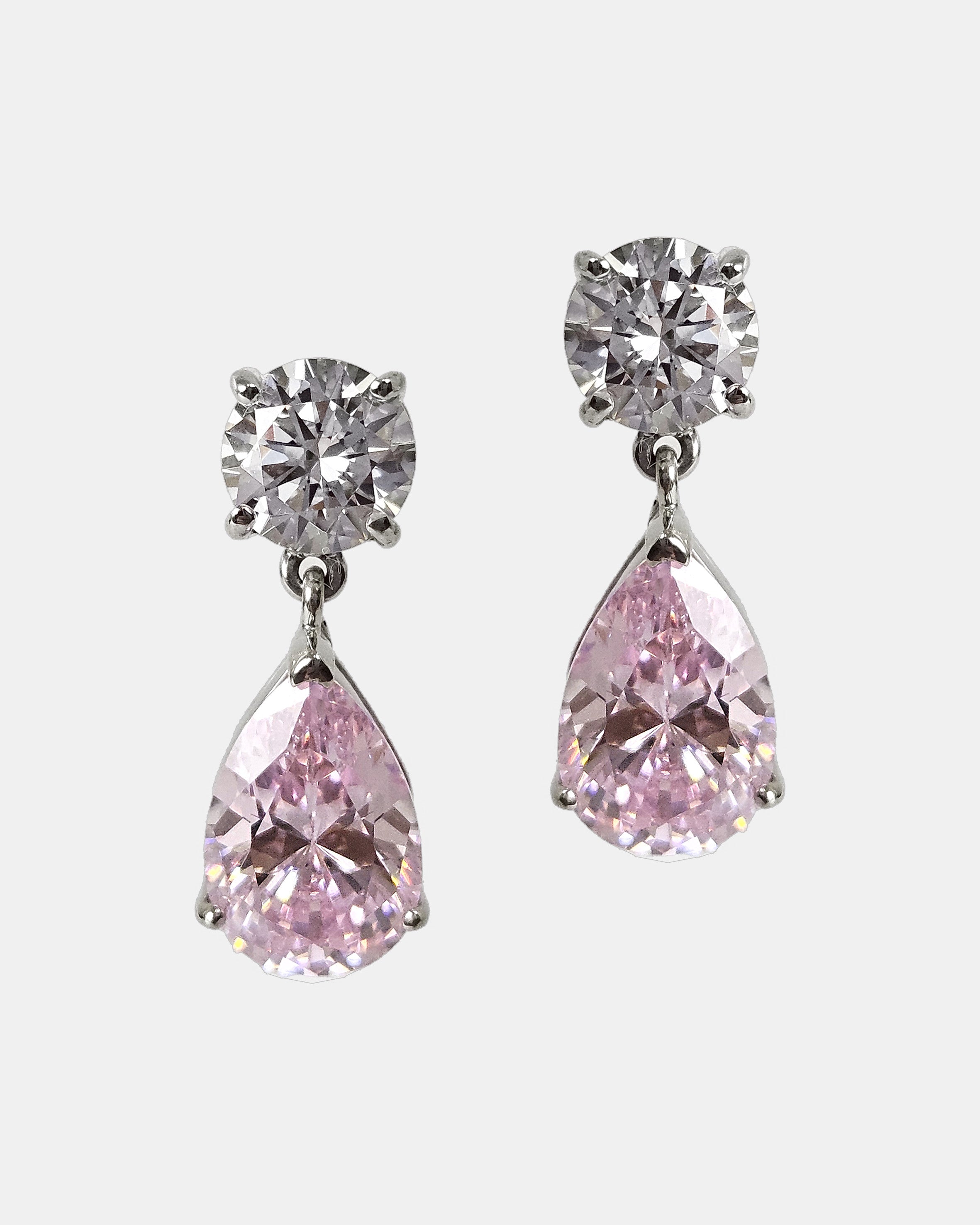Pendientes plata y zirconita lágrima rosa