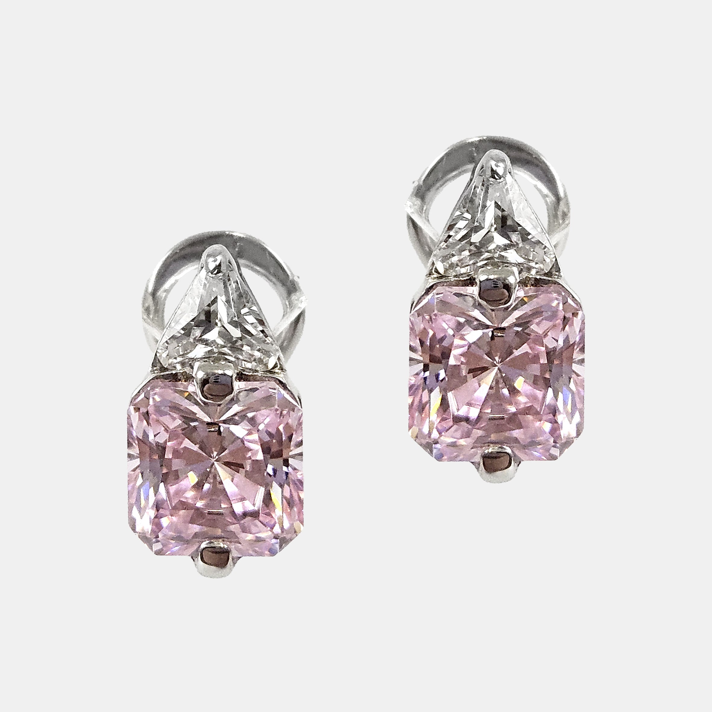 Pendientes plata y zirconita cuadrada rosa