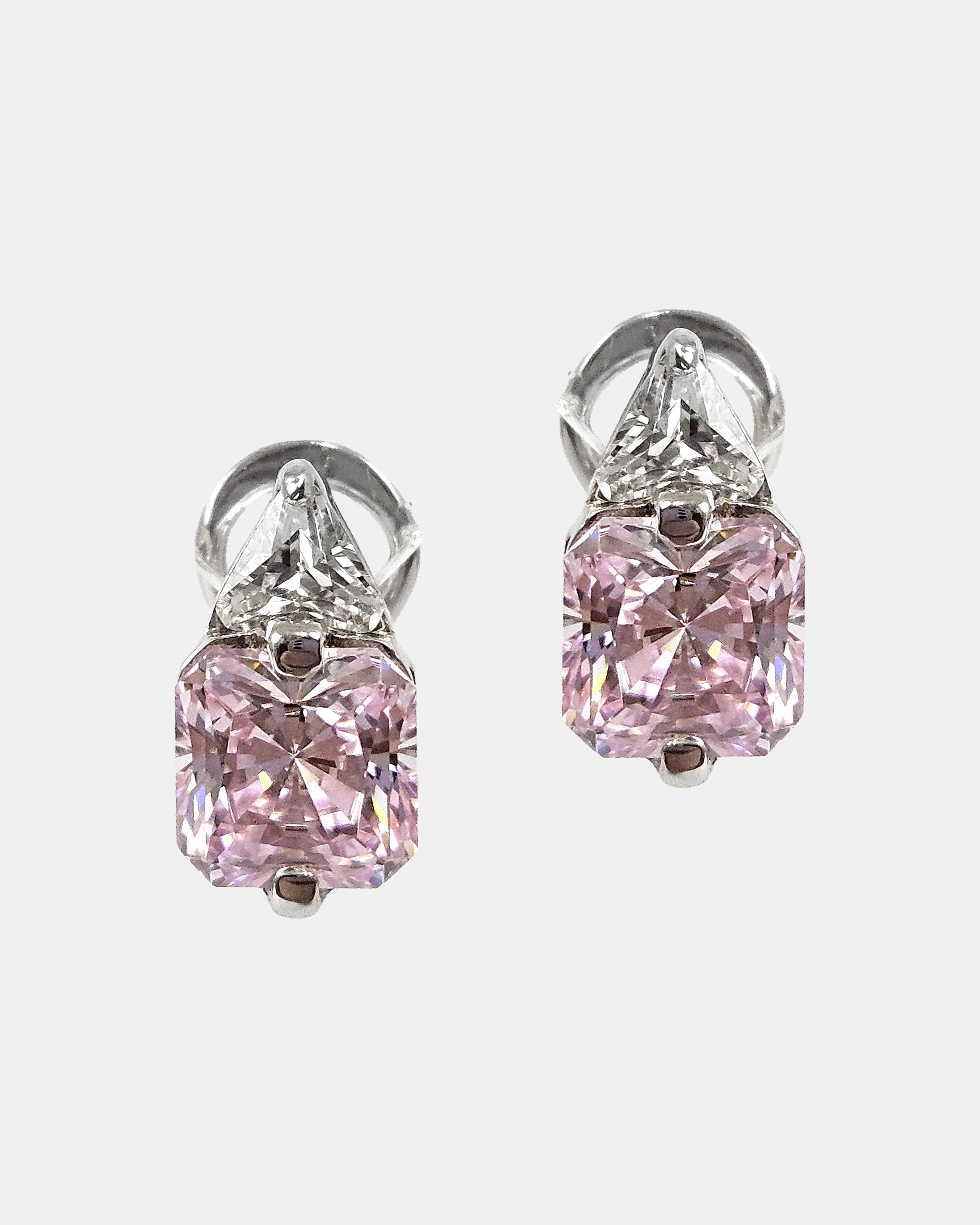 Pendientes plata y zirconita cuadrada rosa