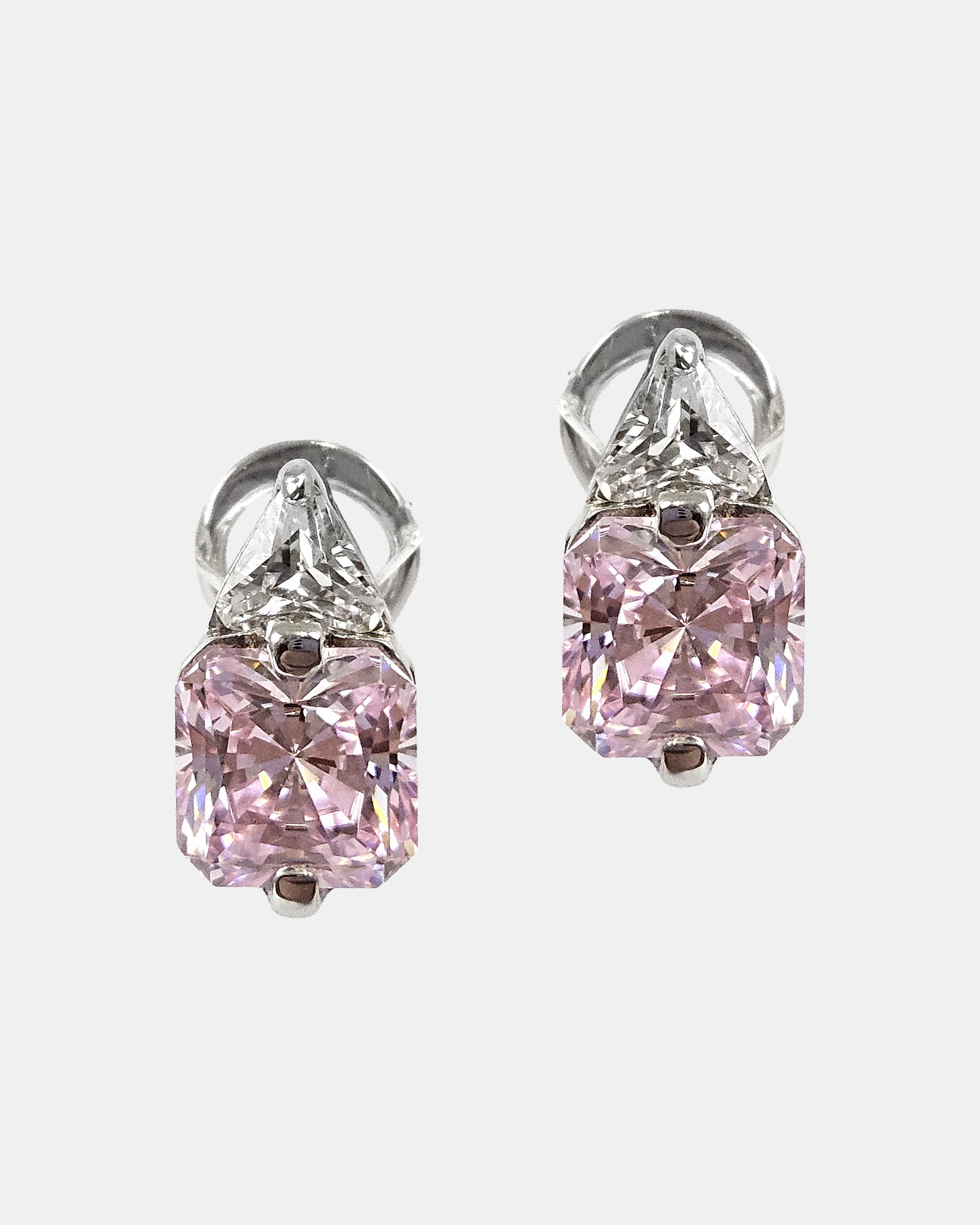 Pendientes plata y zirconita cuadrada rosa