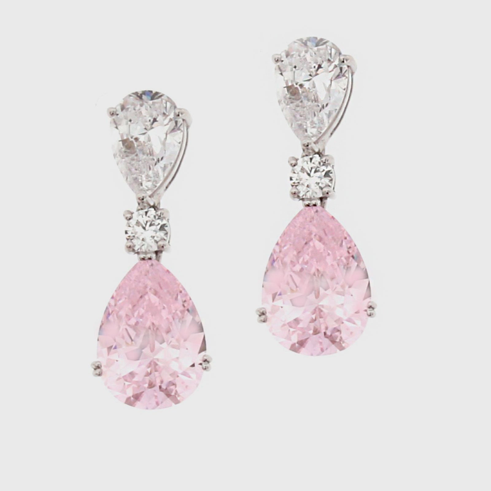 Pendiente plata y zirconita rosa pera