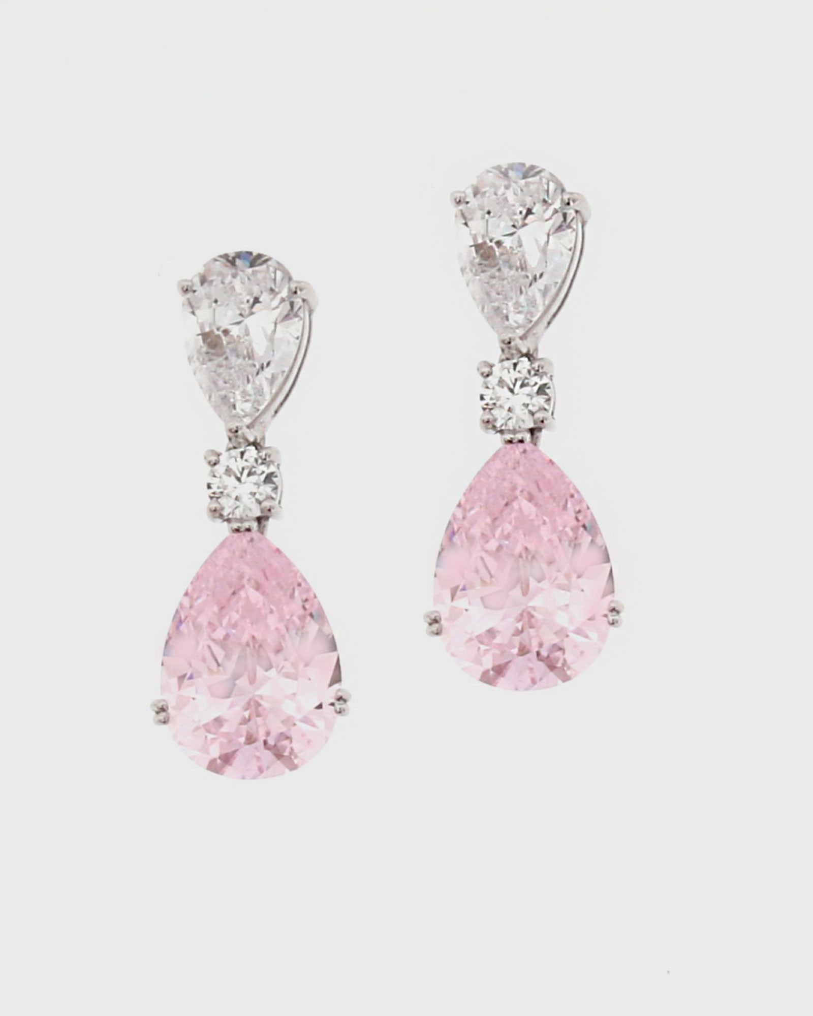 Pendiente plata y zirconita rosa pera