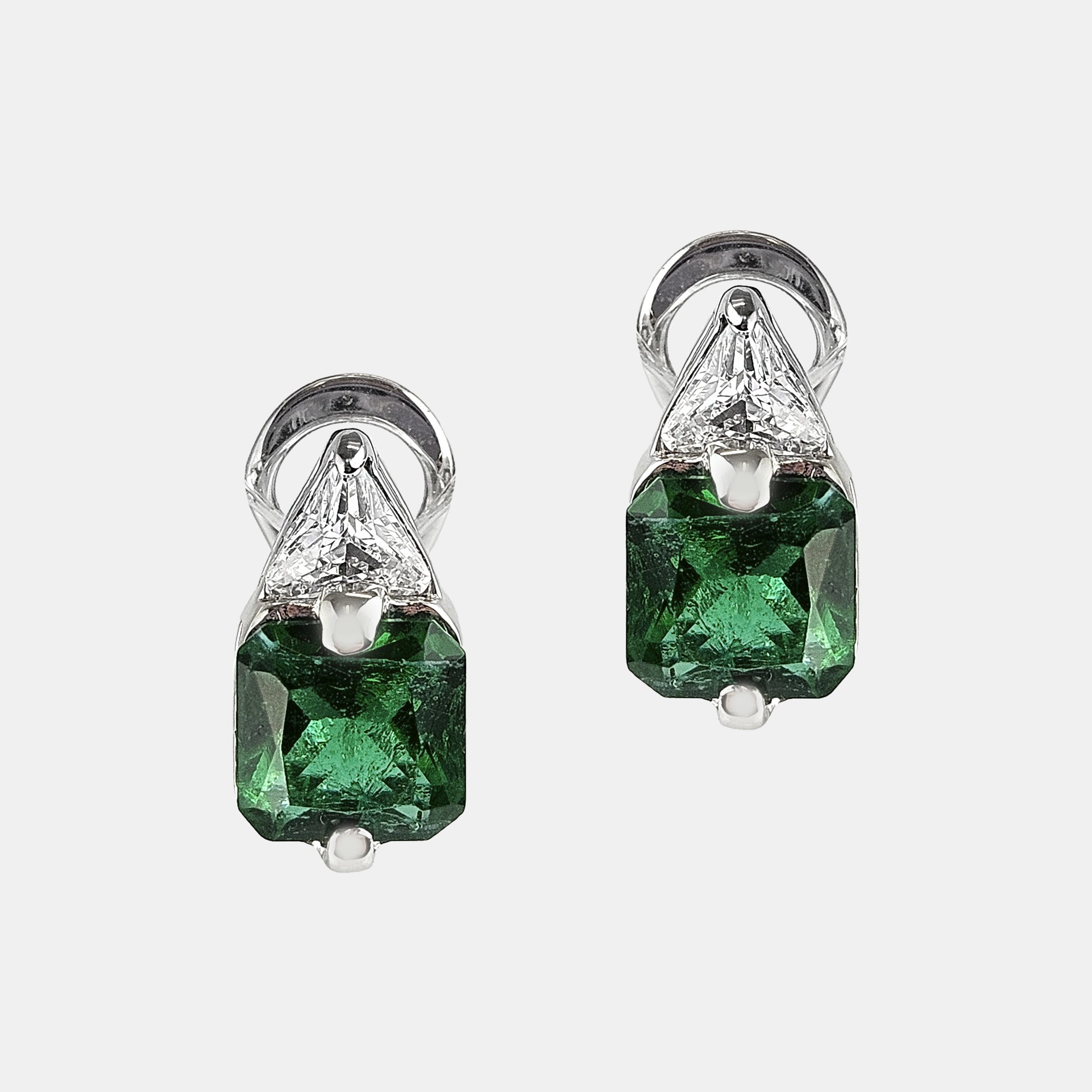 Pendientes botón plata y zirconita verde