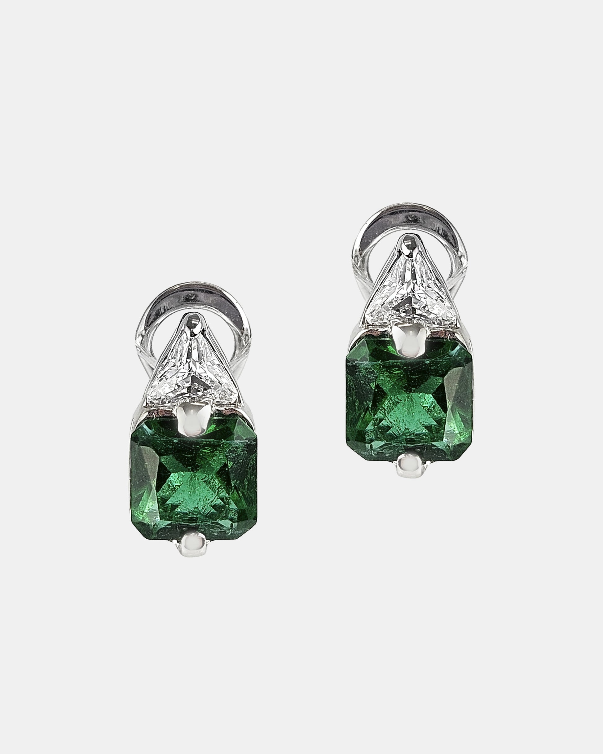 Pendientes botón plata y zirconita verde