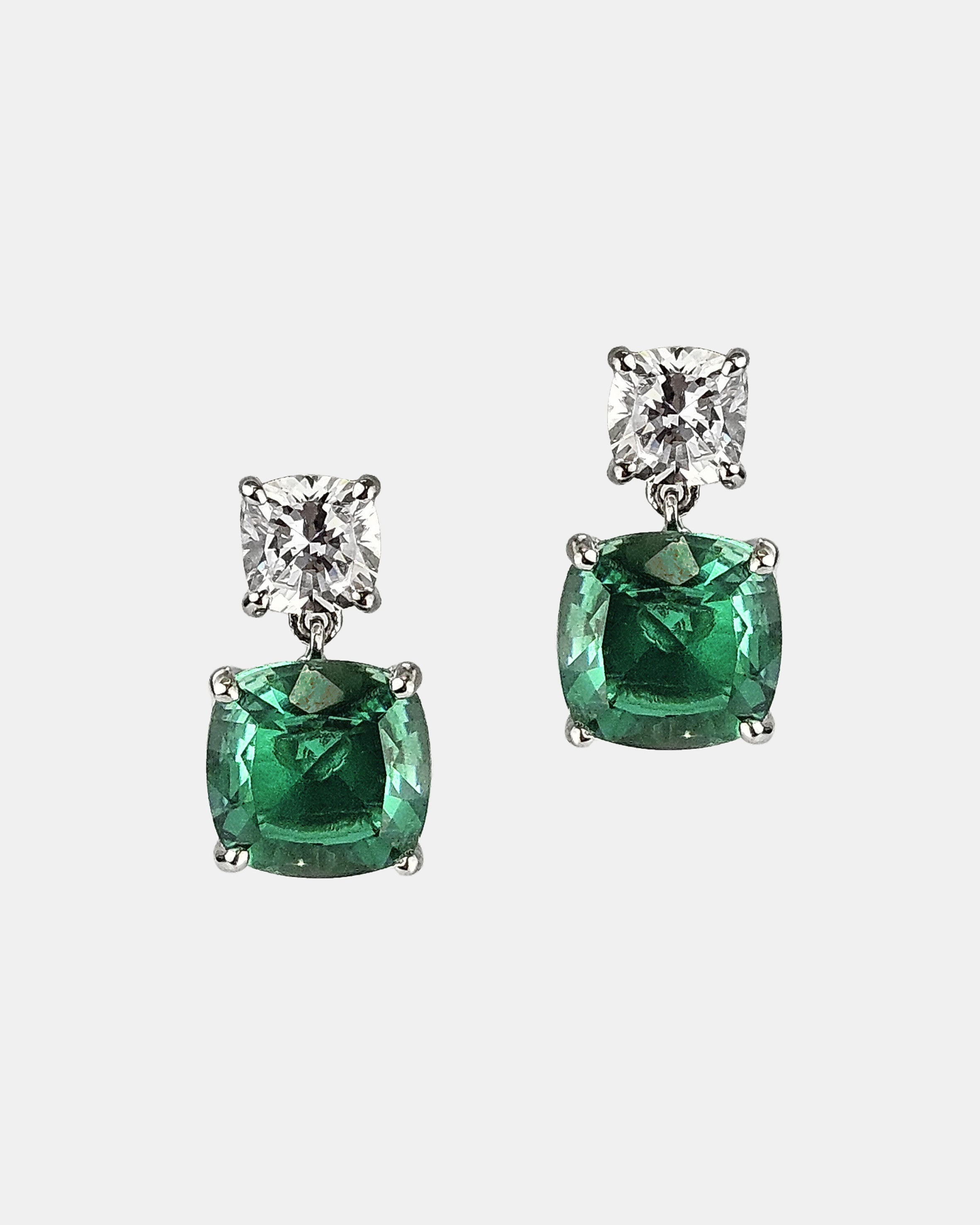 Pendientes cuadrados plata y zirconita esmeralda