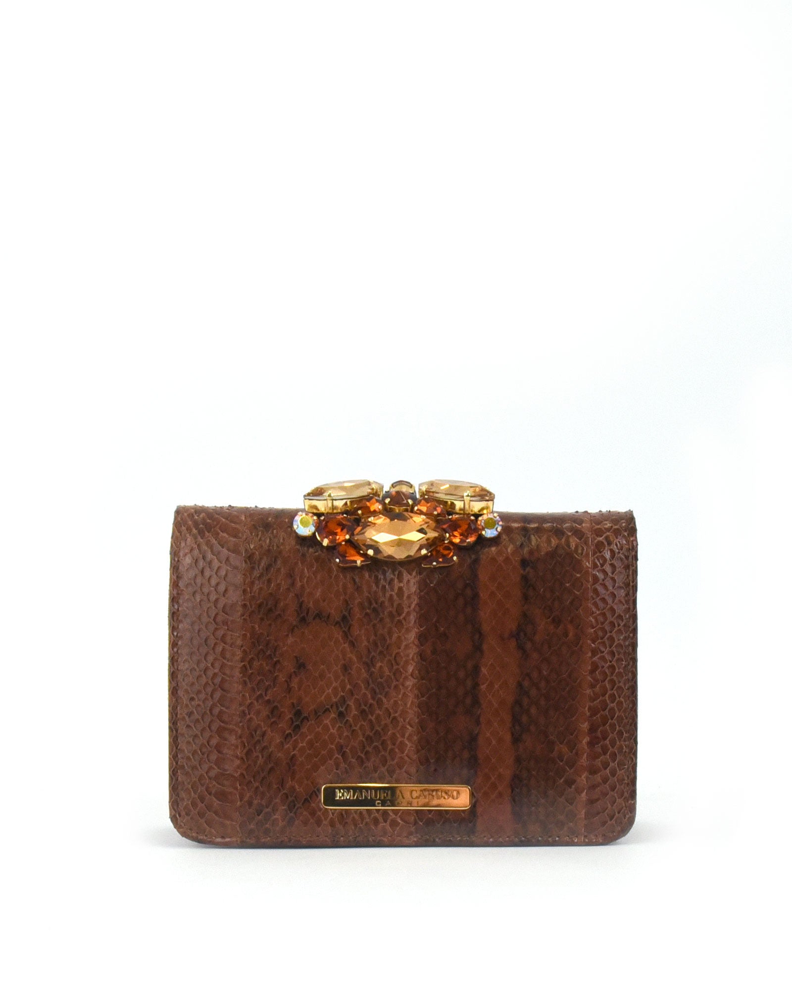 Bolso joya piel y swarovski marrón