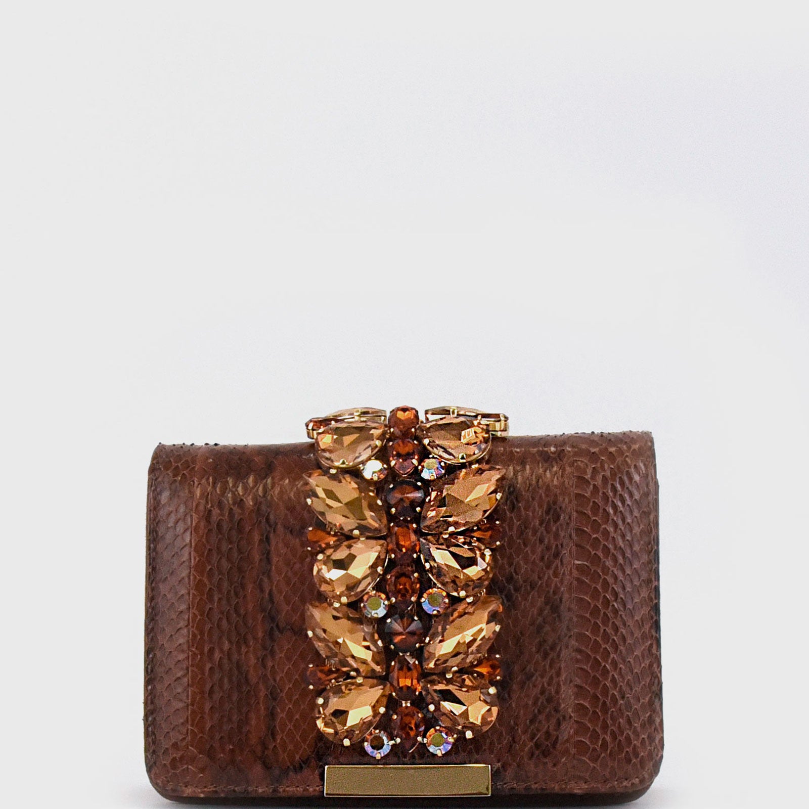 Bolso joya piel y swarovski marrón