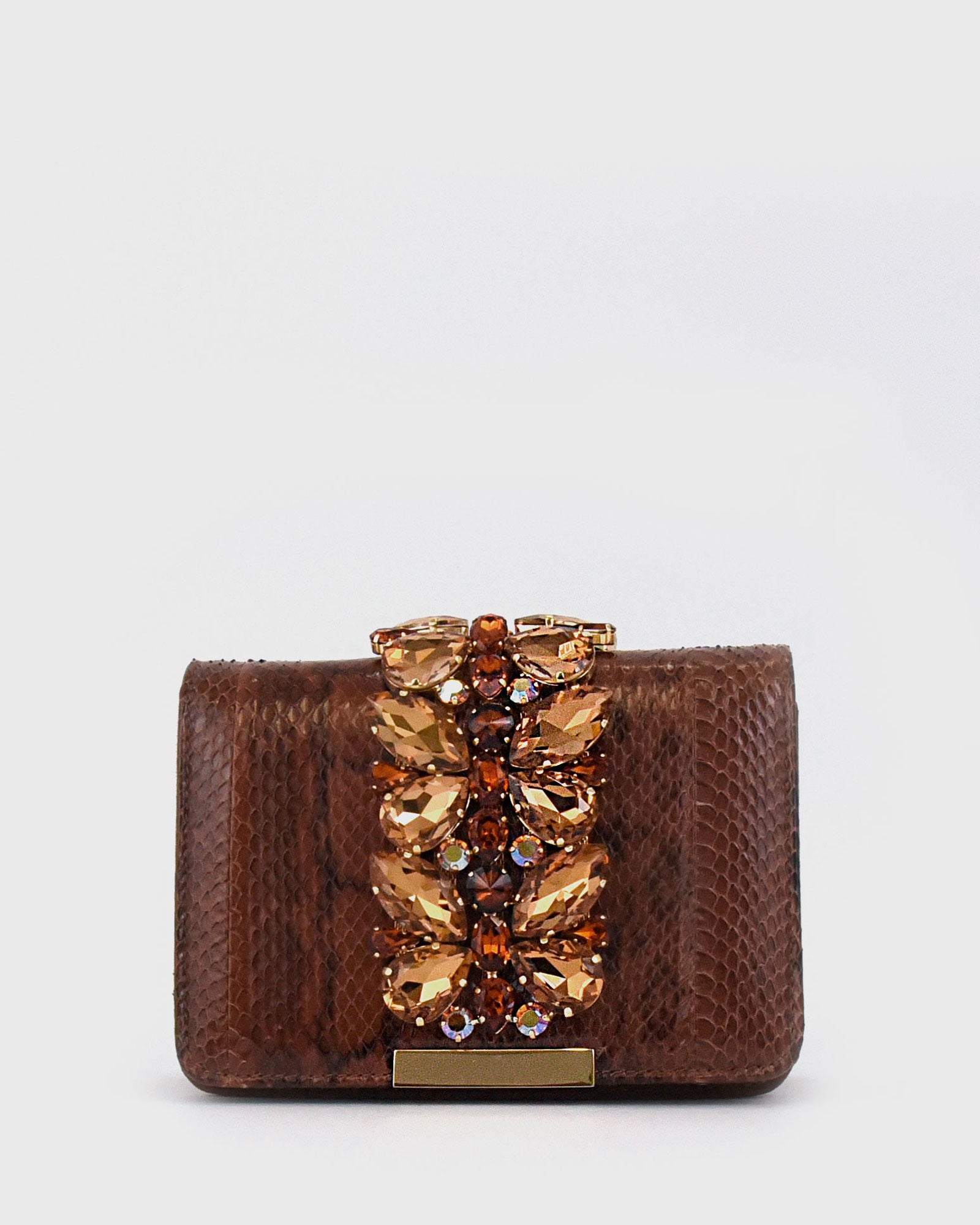 Bolso joya piel y swarovski marrón