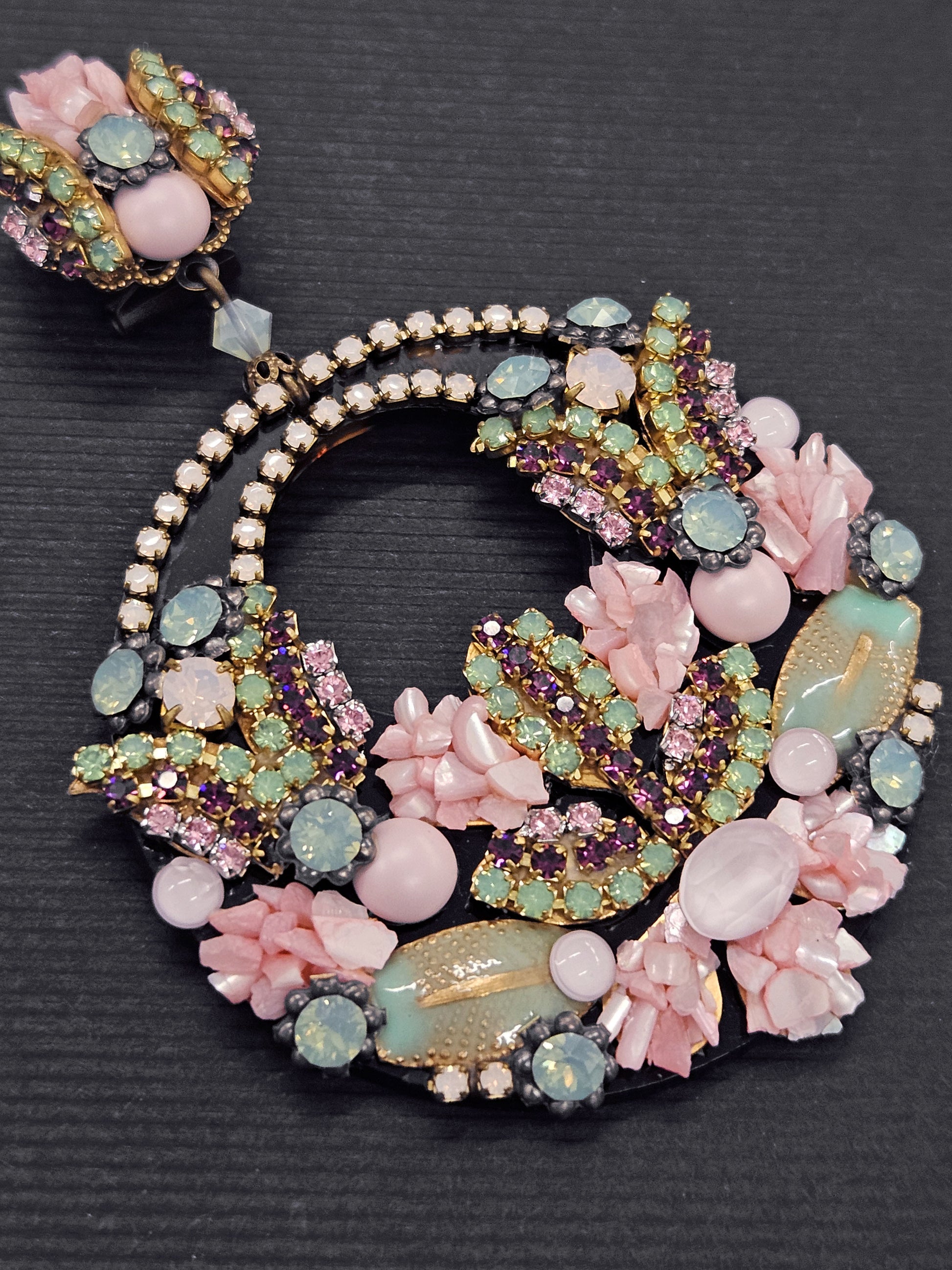 Belona earrings, hoops with rhinestones and mother-of-pearl 