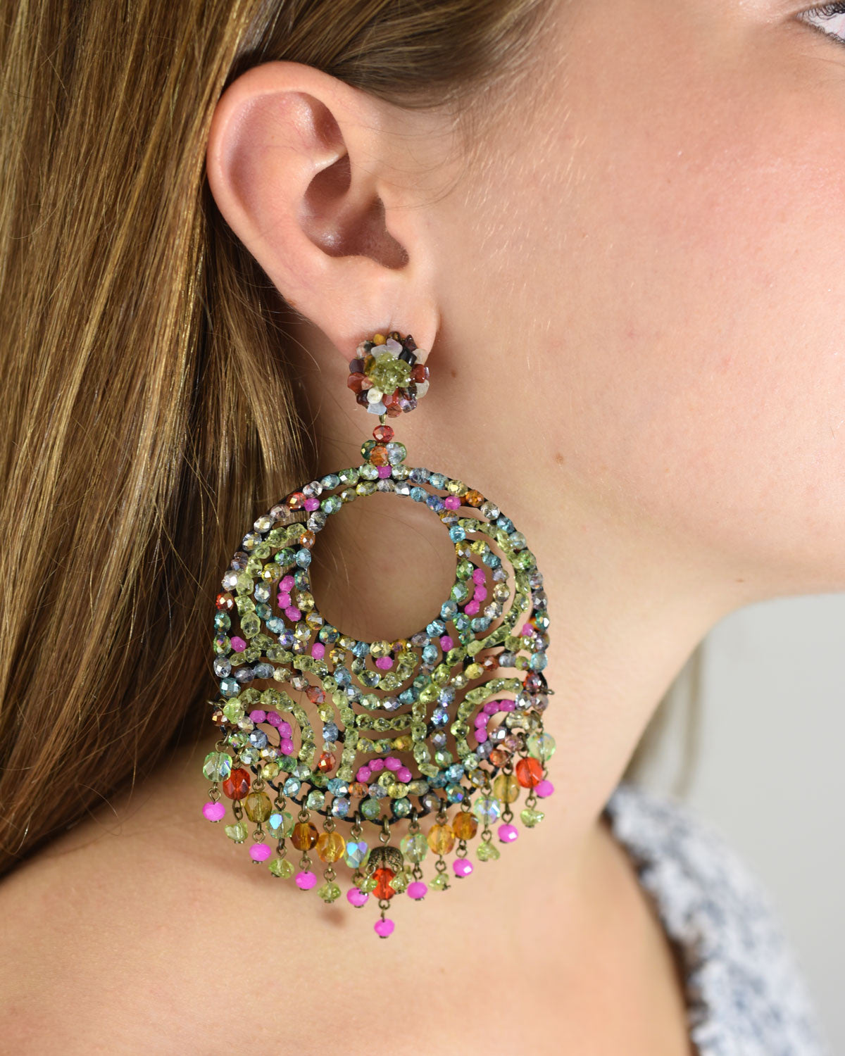 Pendientes Dublos de minerales multicolor