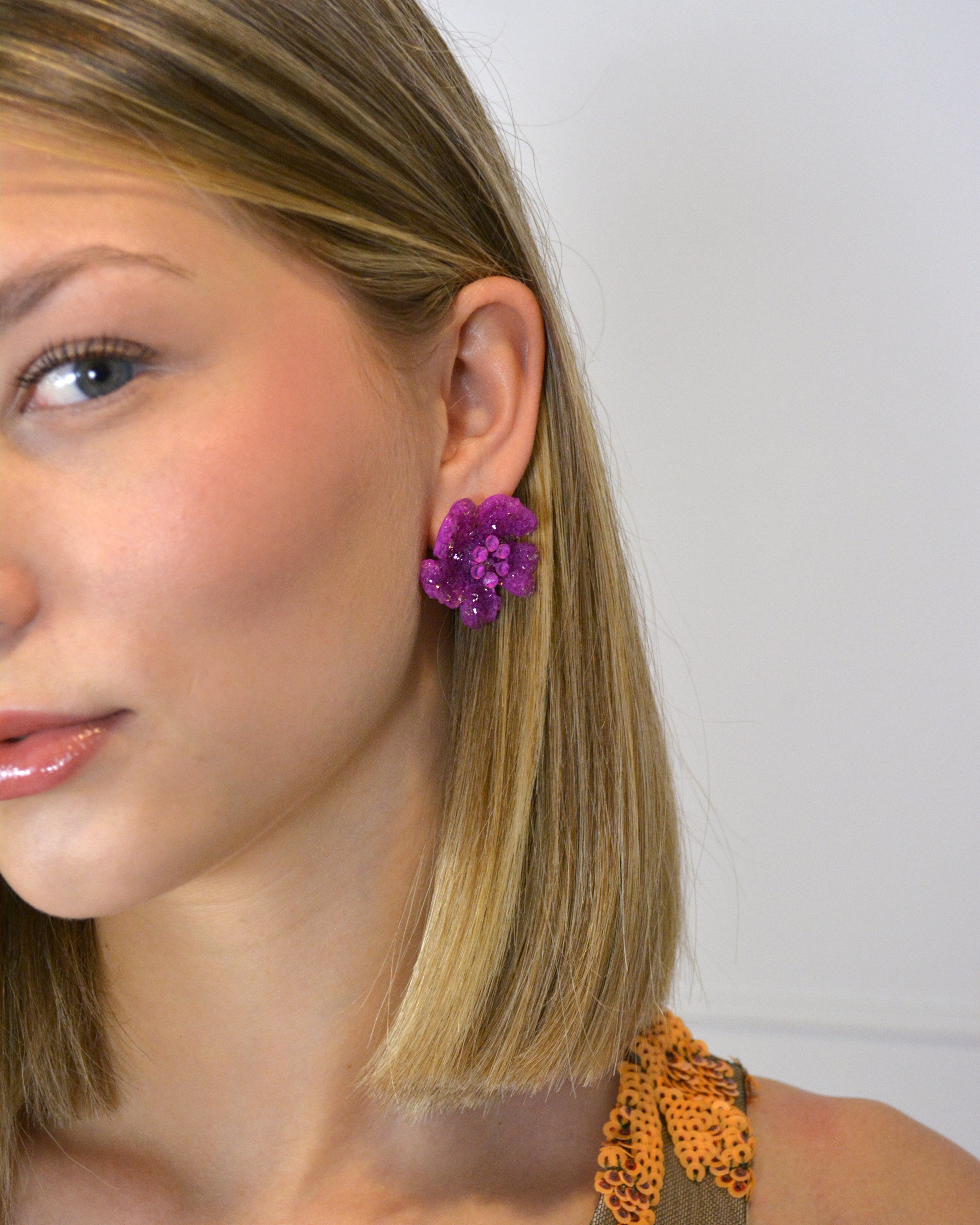 Magenta Swarovski flower earrings