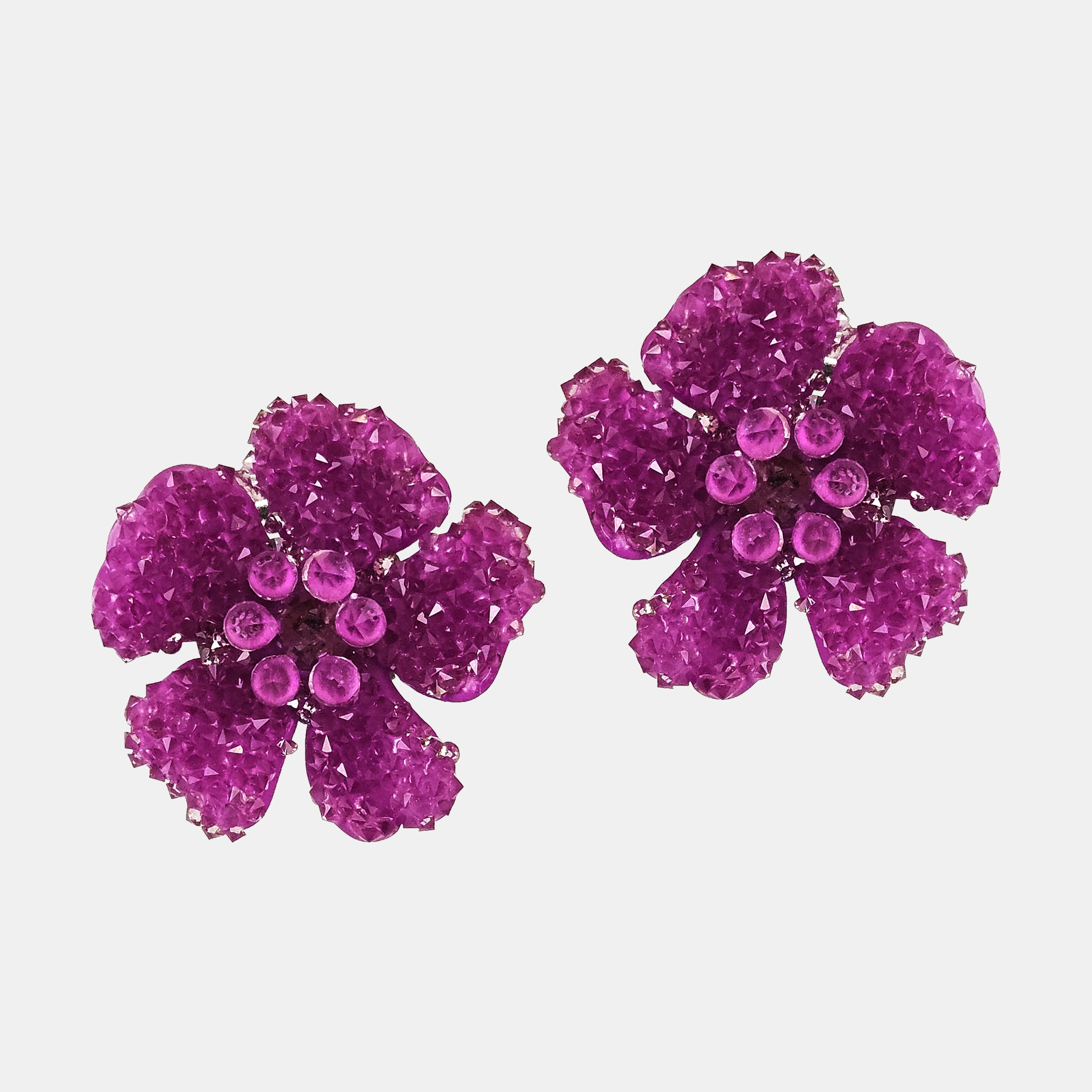 Magenta Swarovski flower earrings