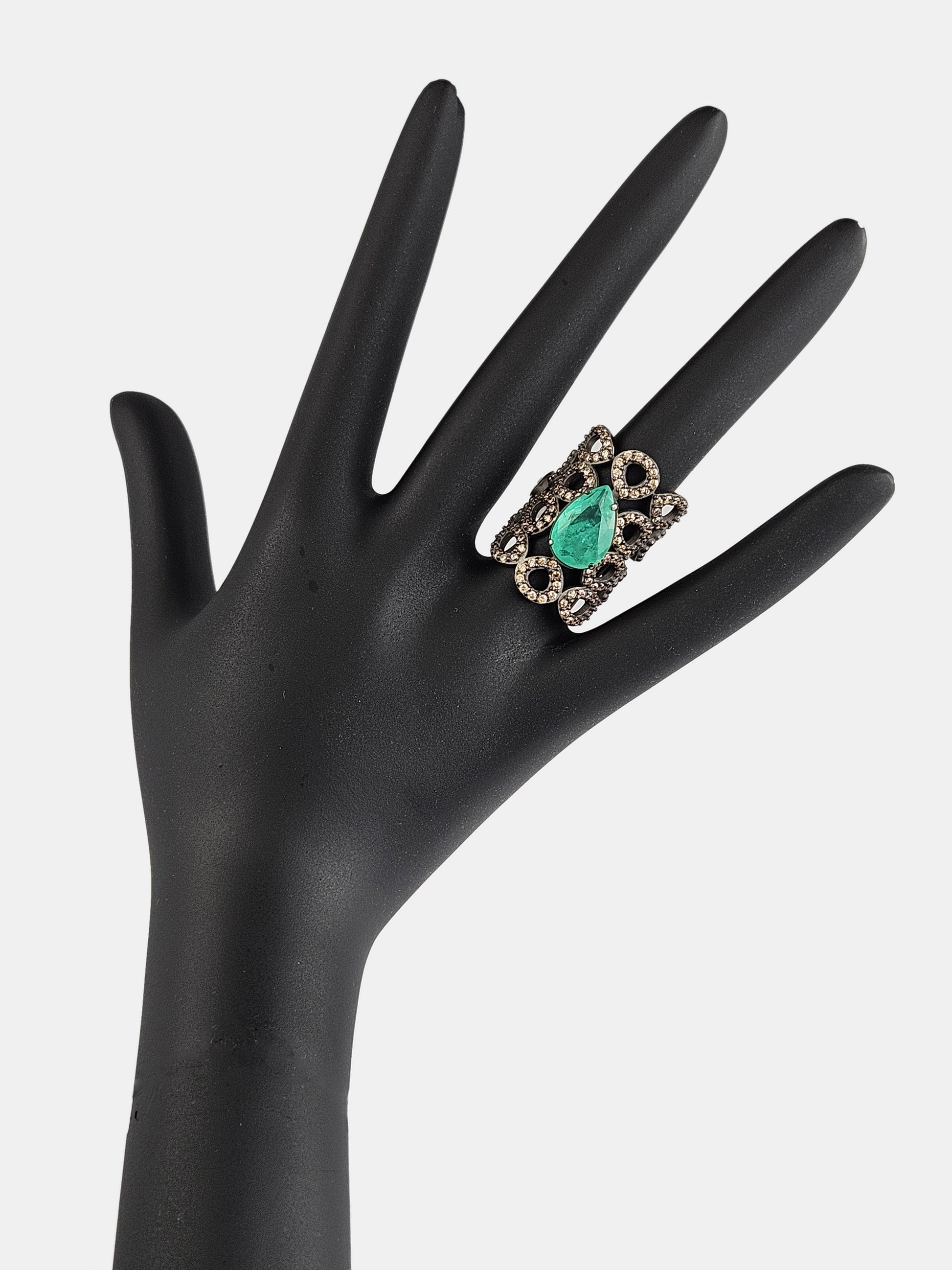 Anillo plata con cuarzo esmeralda y circonitas