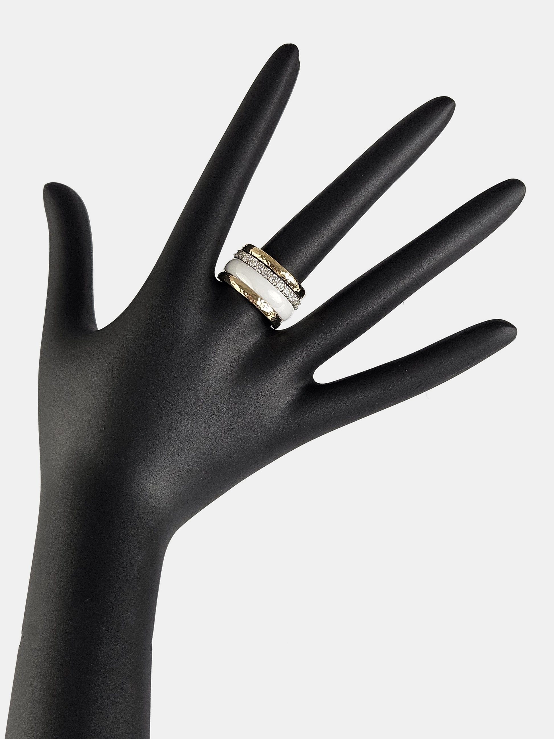 Silver and cubic zirconia ring with white ceramic 