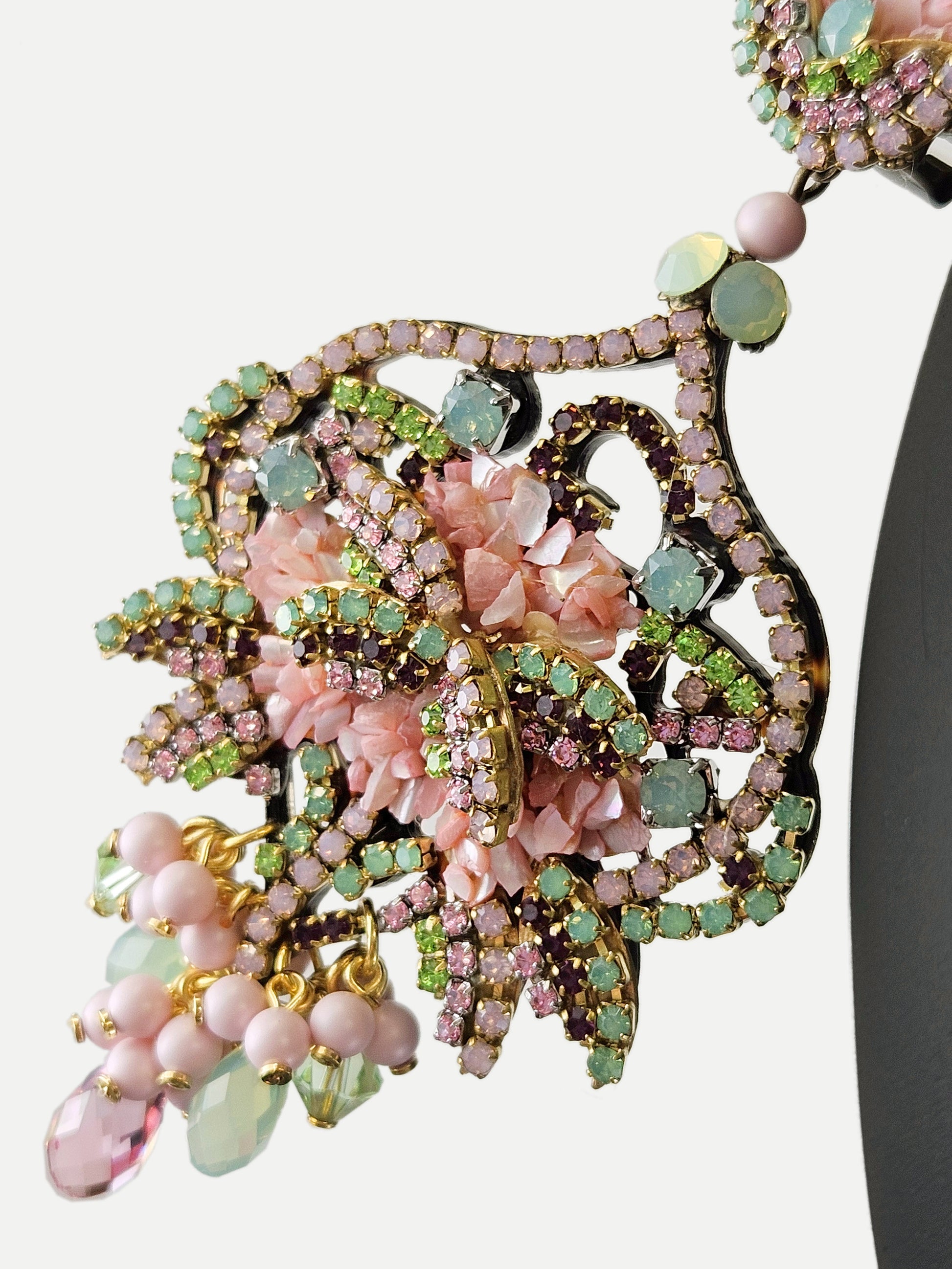 Pendientes nácar y swarovski rosas