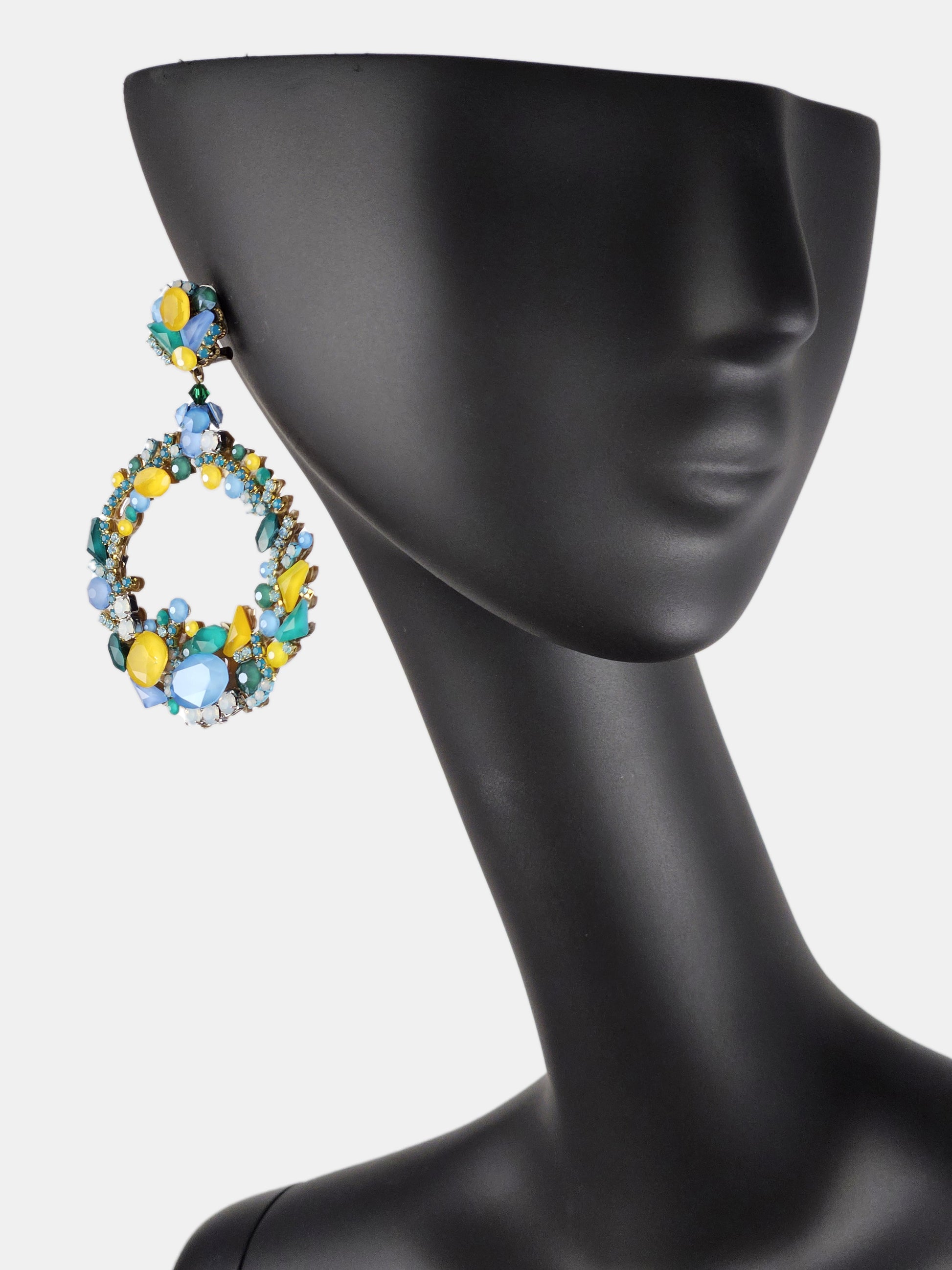 Blue and yellow Gleam hoop earrings 