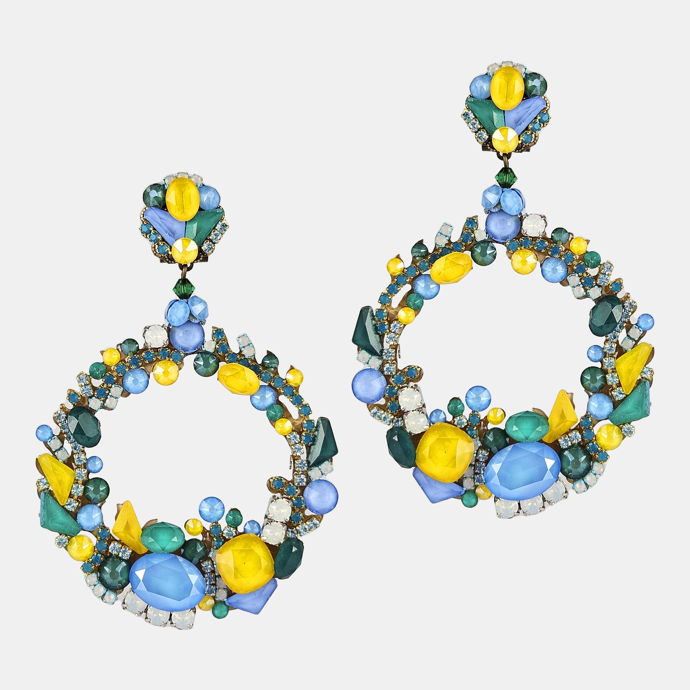 Blue and yellow Gleam hoop earrings 