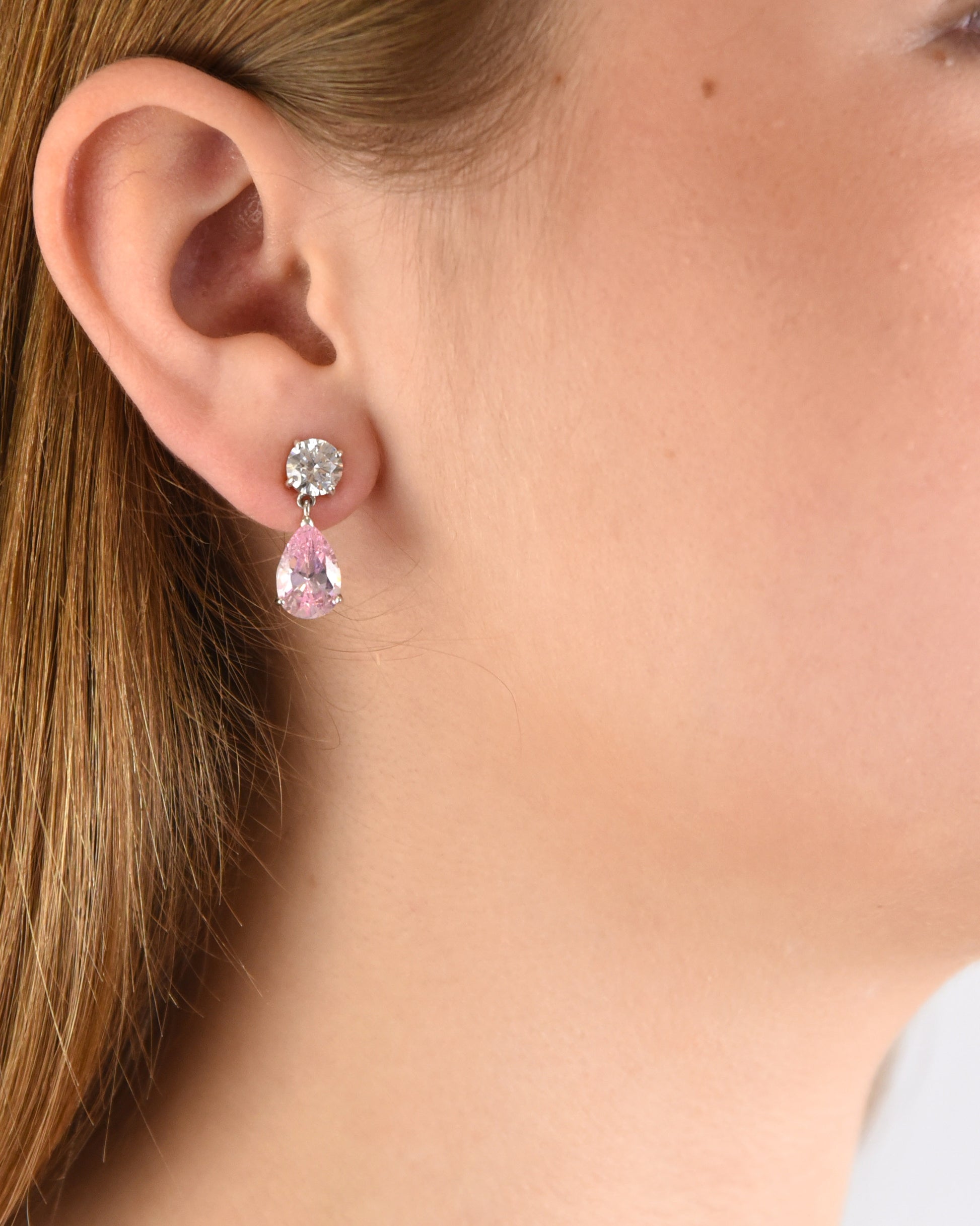 Pendientes plata y zirconita lágrima rosa