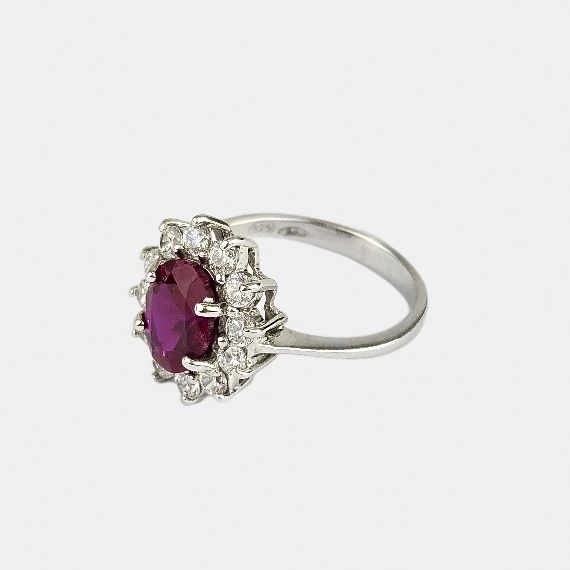 Silver and cubic zirconia ring, Lady ruby ​​red 