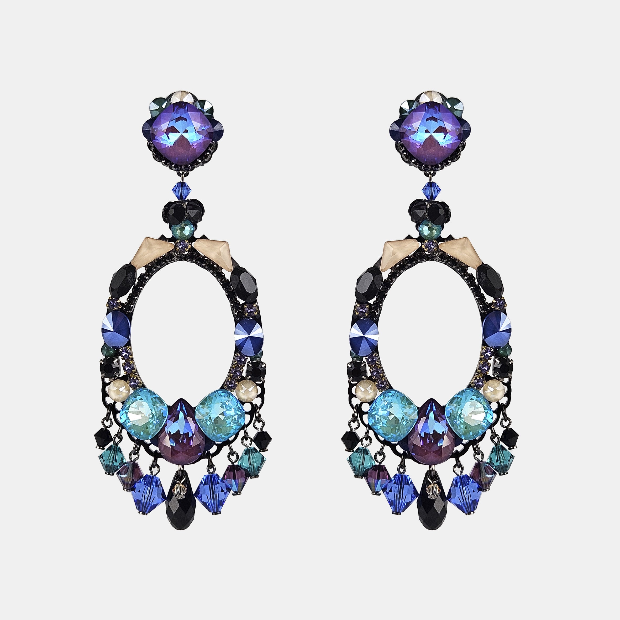 Pendientes Dublos Swarovski azul y morado multicolor