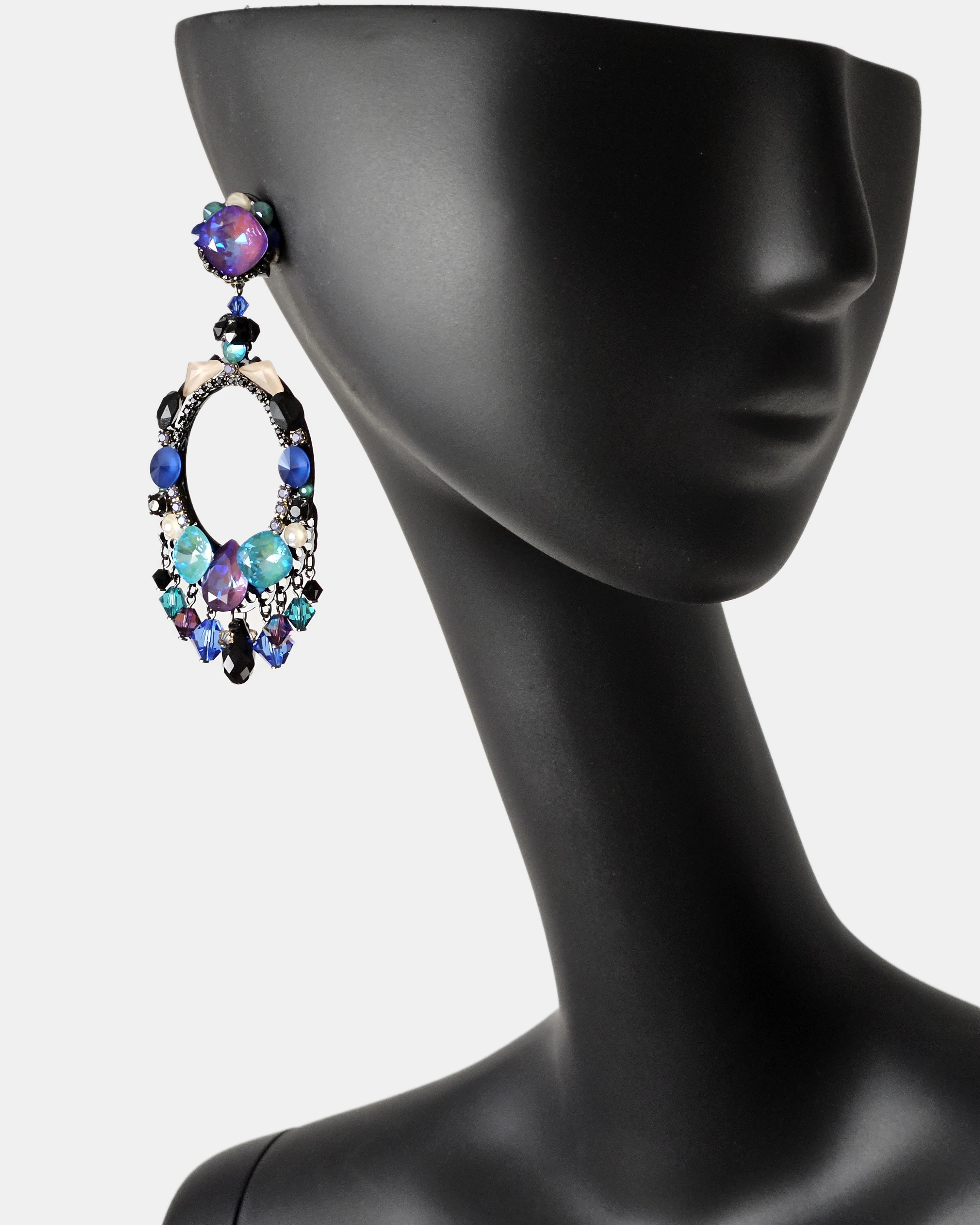 Pendientes Dublos Swarovski azul y morado multicolor