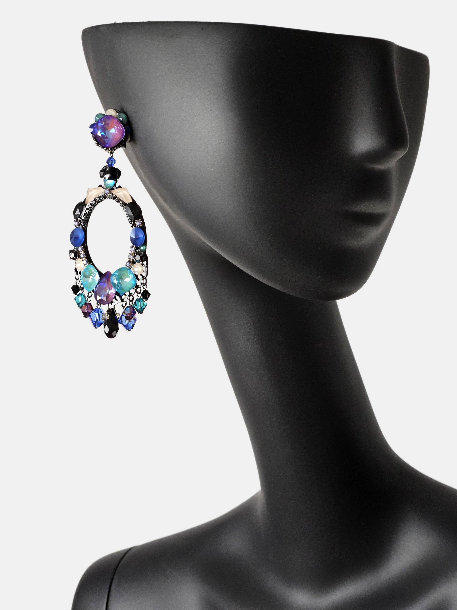 Pendientes Dublos Swarovski azul y morado multicolor