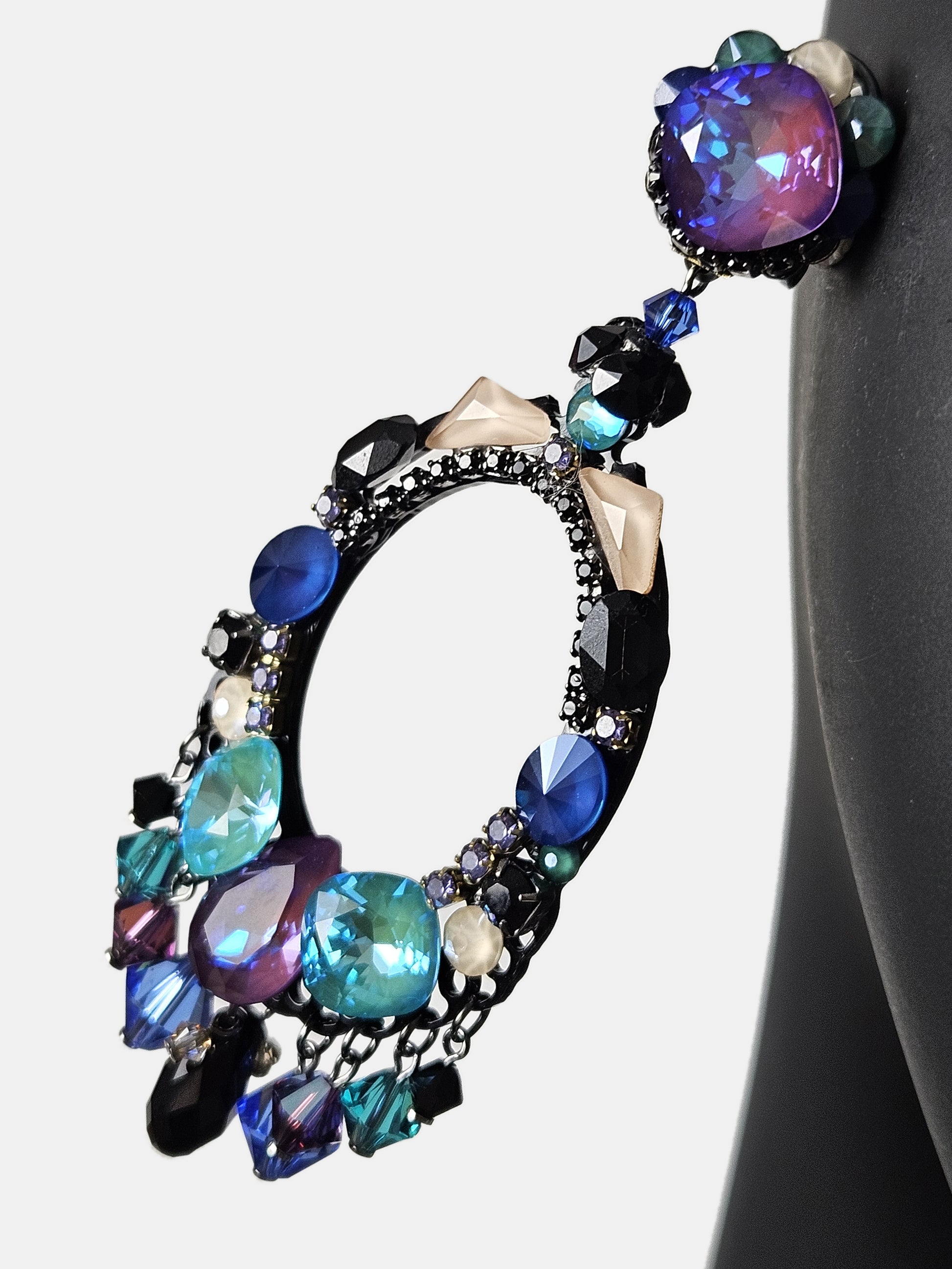 Pendientes Dublos Swarovski azul y morado multicolor