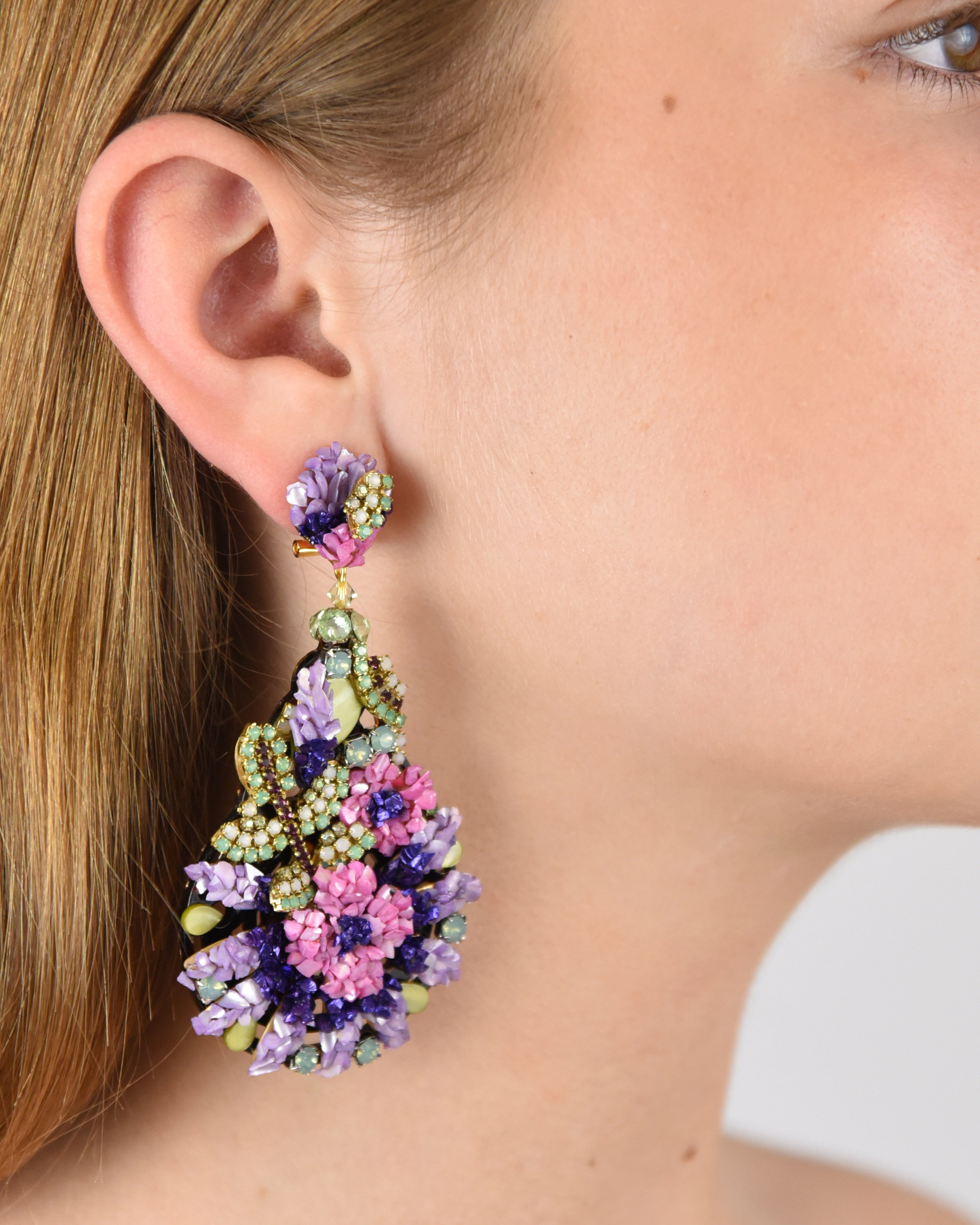 Anemone earrings with rhinestones and mother-of-pearl 