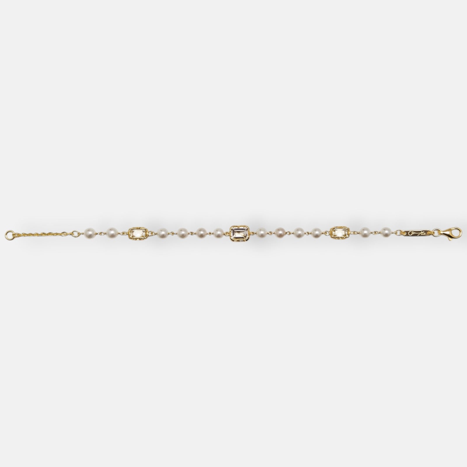 pulsera Fiorenza de Maria e Luisa Jewels en plata 925 chapada en oro con perlas y cristales transparentes.