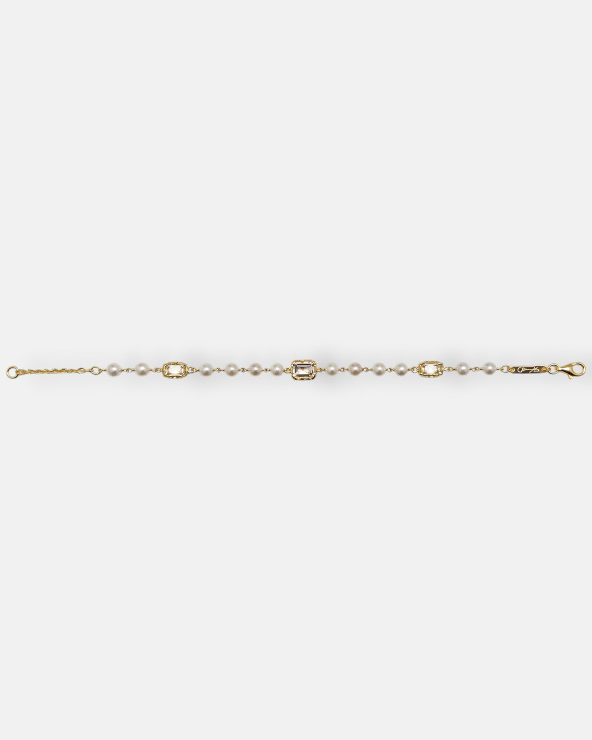 pulsera Fiorenza de Maria e Luisa Jewels en plata 925 chapada en oro con perlas y cristales transparentes.
