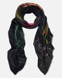 Foulard Faliero Sarti Memento extendido en bucle sobre fondo blanco mostrando la caligrafía rosa sobre fondo negro.