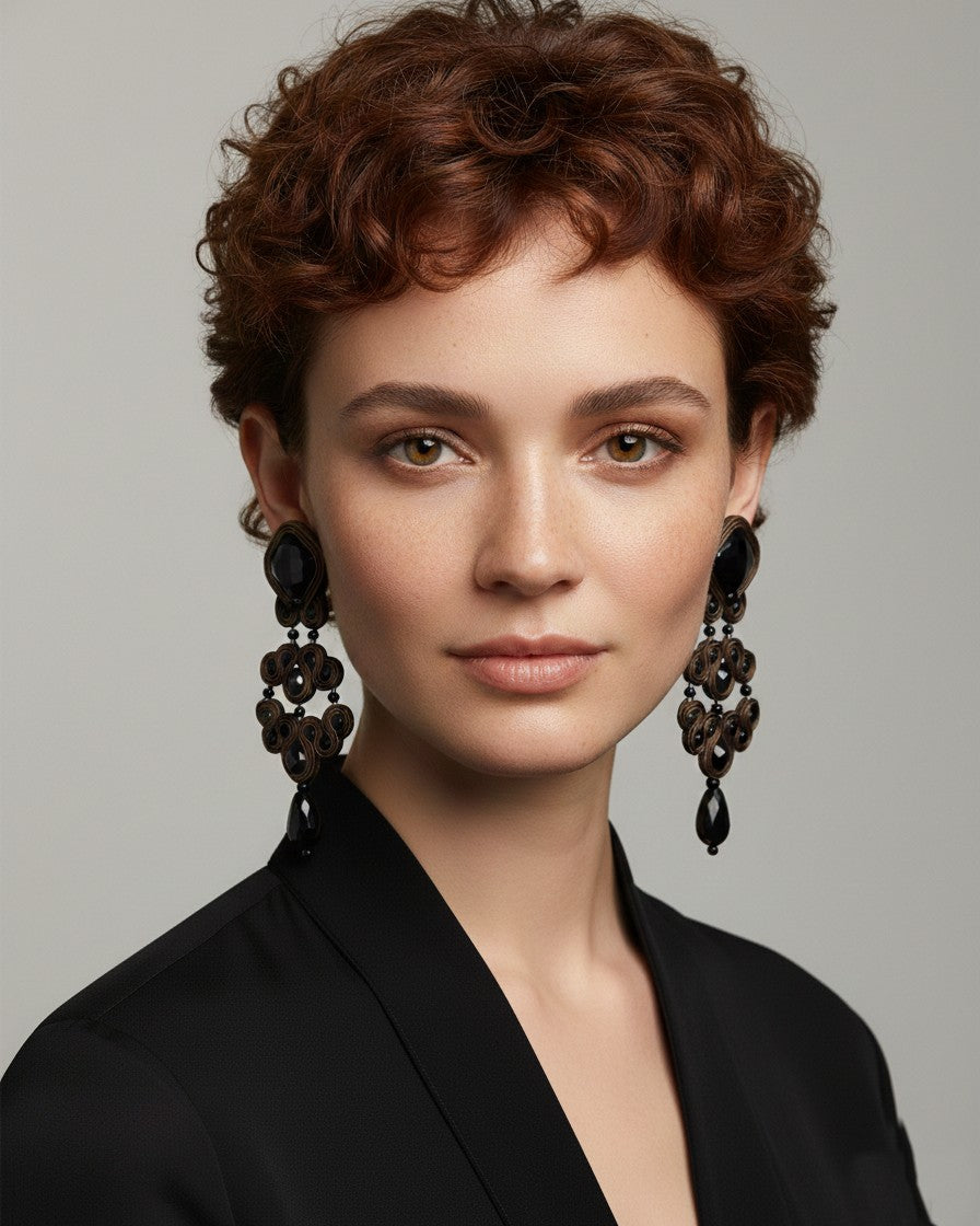 Pendientes gótico azabache madera