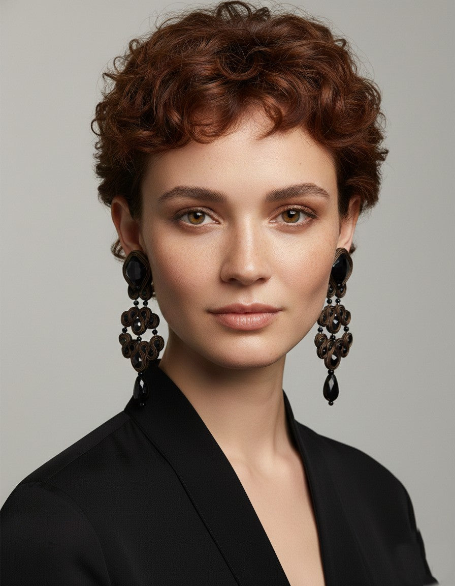 Pendientes gótico azabache madera