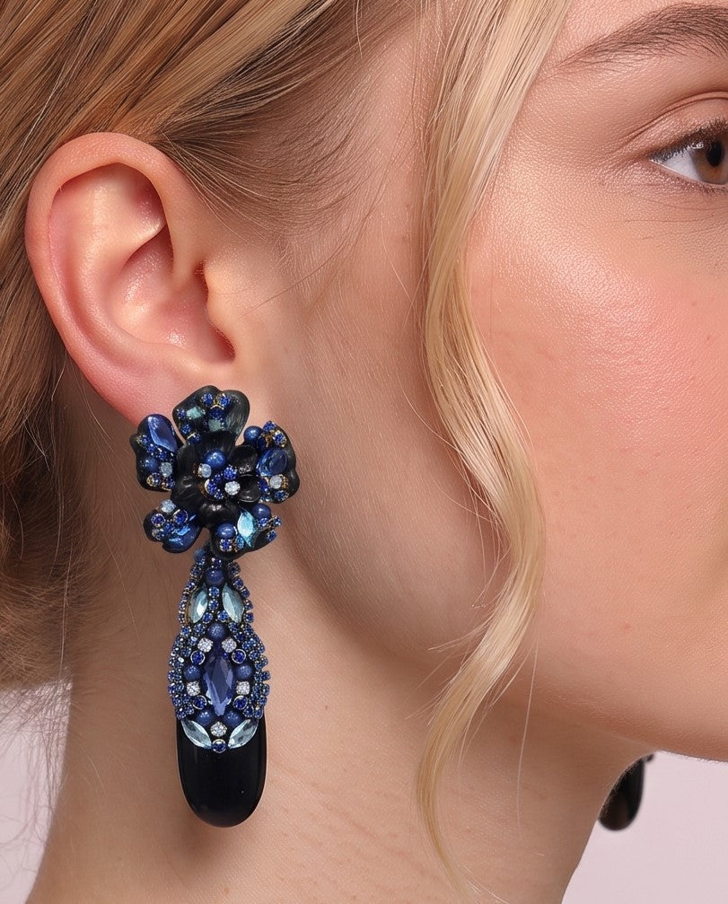 Swarovski blue and black teardrop earrings