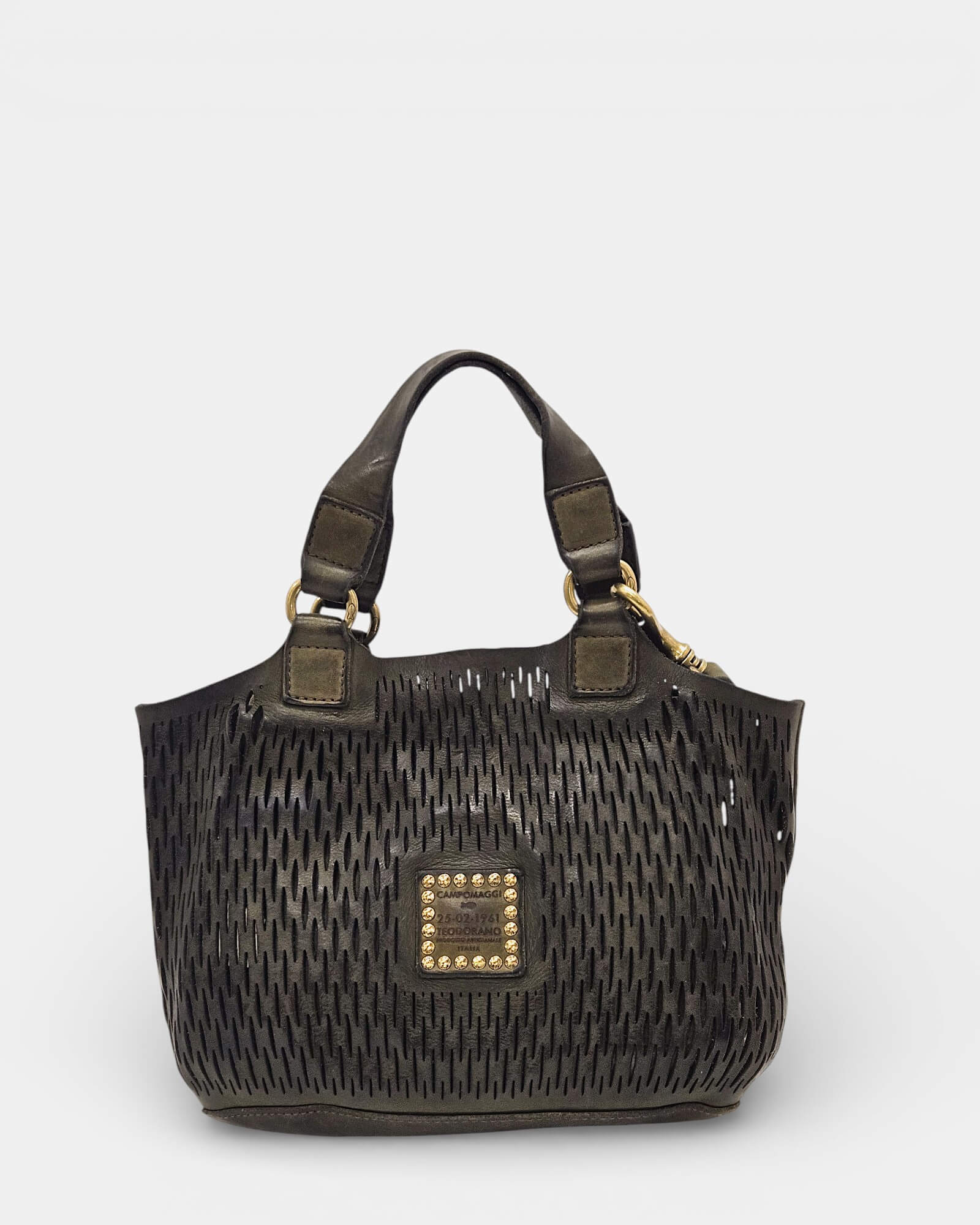 Bolso Tote Campomaggi Verde Oliva en Piel Calada