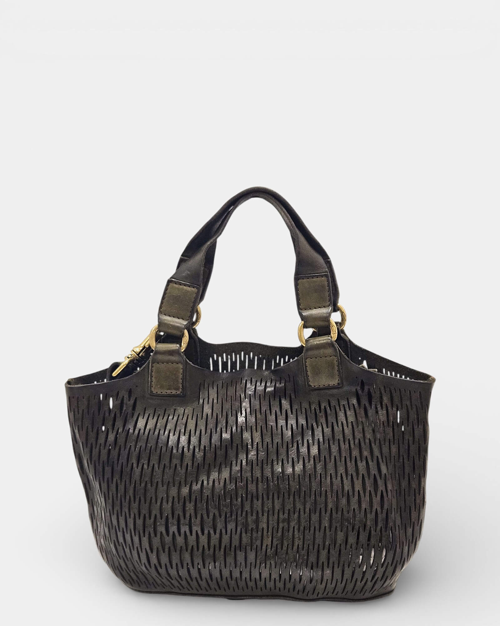 Bolso Tote Campomaggi Verde Oliva en Piel Calada