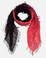 Foulard Faliero Sarti Loy de 130x130 cm extendido en bucle mostrando su degradado bicolores y bordes deshilachados.