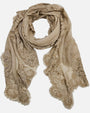 Foulard Faliero Sarti Fiorenza extendido en bucle de 90x180 cm destacando sus bordes de encaje calado.