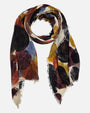 Foulard Faliero Sarti en 100% cashmere con estampado de topos multicolor y bordes deshilachados.